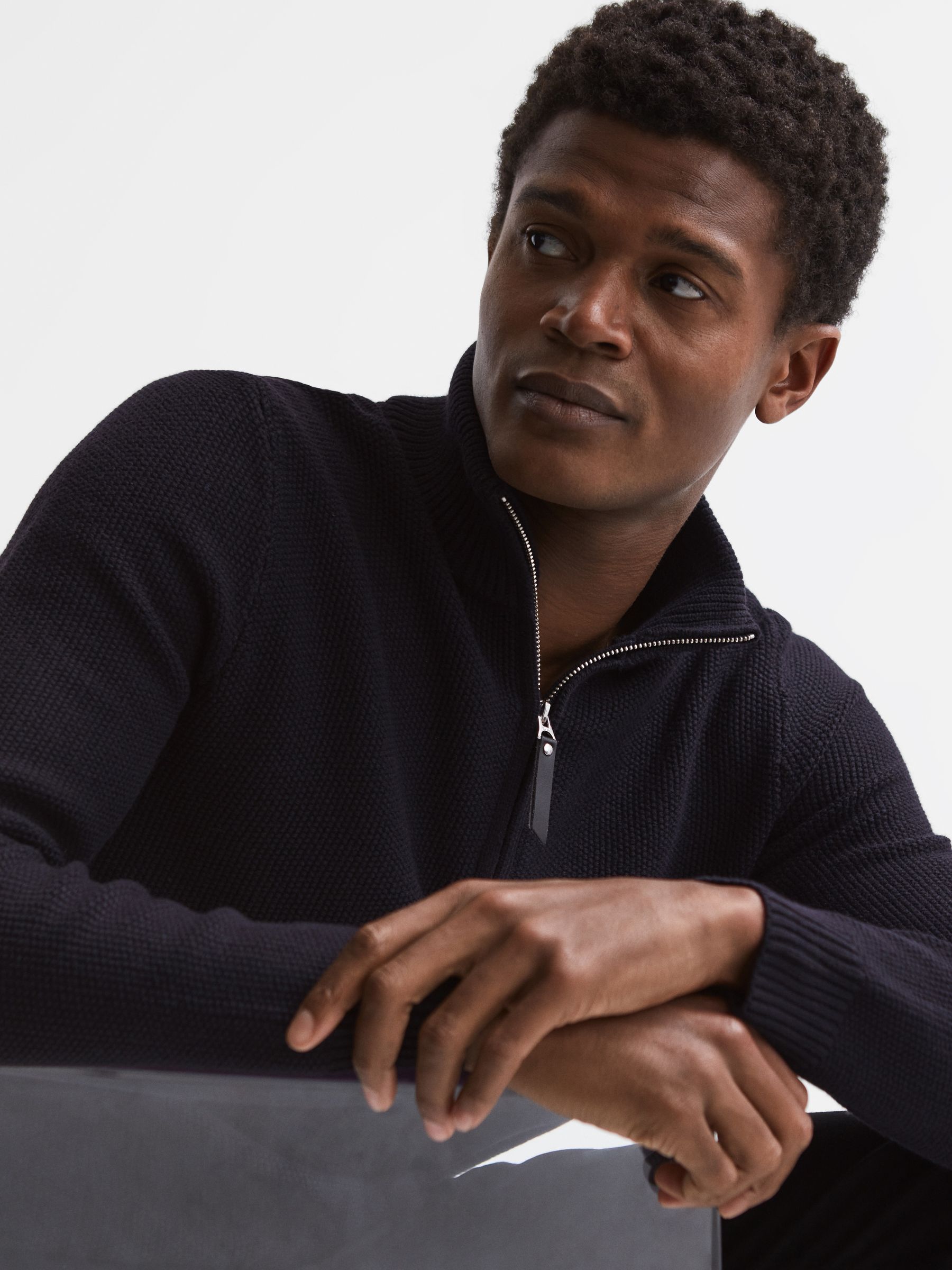 Half Zip Funnel Neck Jumper in Navy - Image 4 of 7