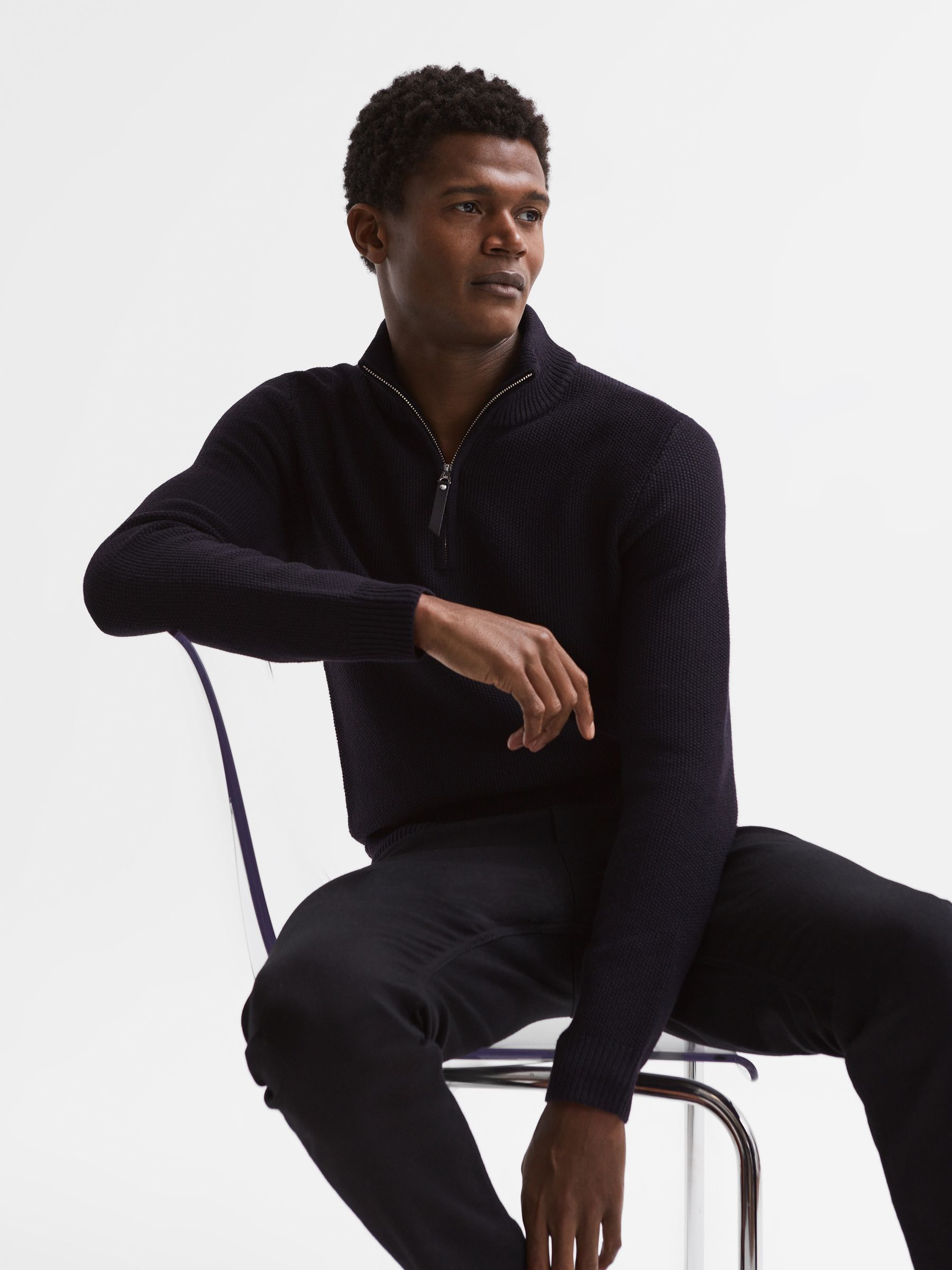 Half Zip Funnel Neck Jumper in Navy - Image 6 of 7