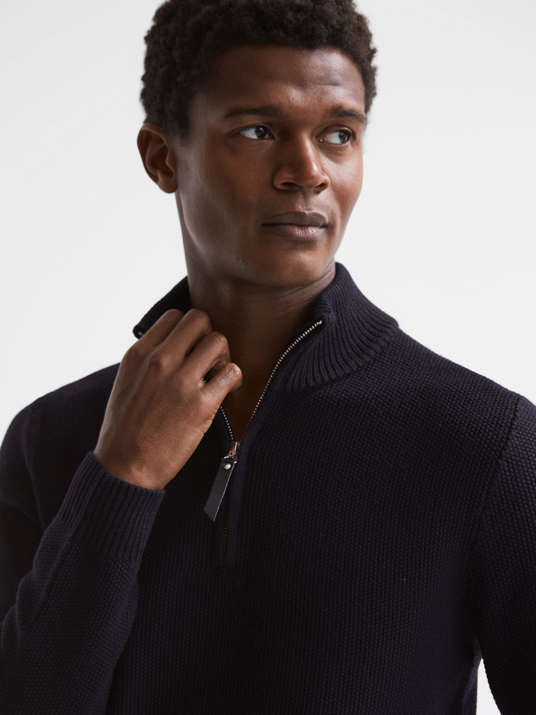 Half Zip Funnel Neck Jumper in Navy - Image 7 of 7
