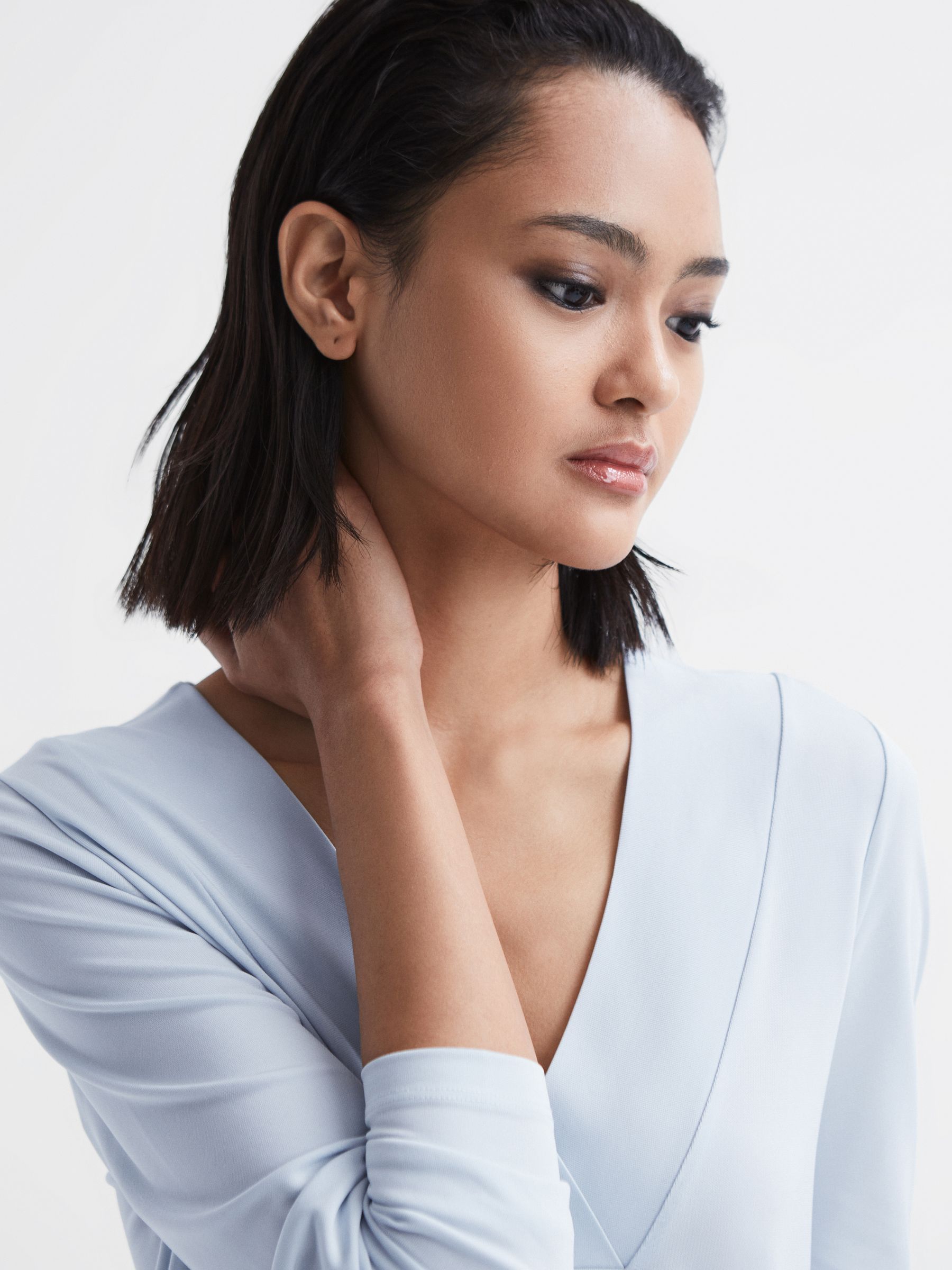 V-Neck Long Sleeve Blouse in Blue - Image 4 of 6