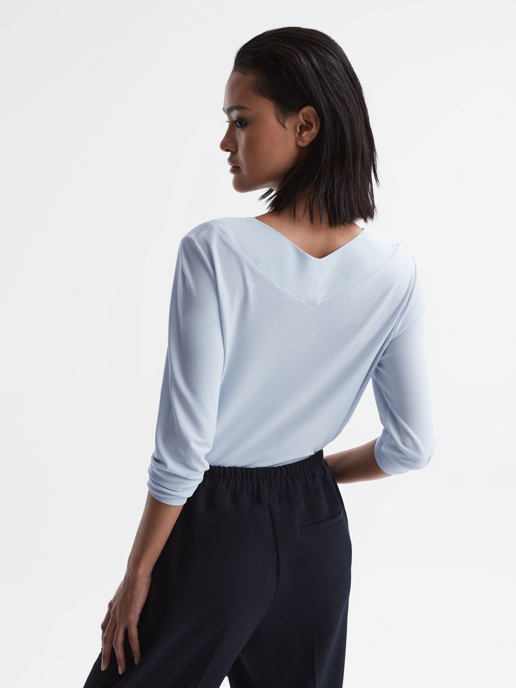 V-Neck Long Sleeve Blouse in Blue - Image 5 of 6