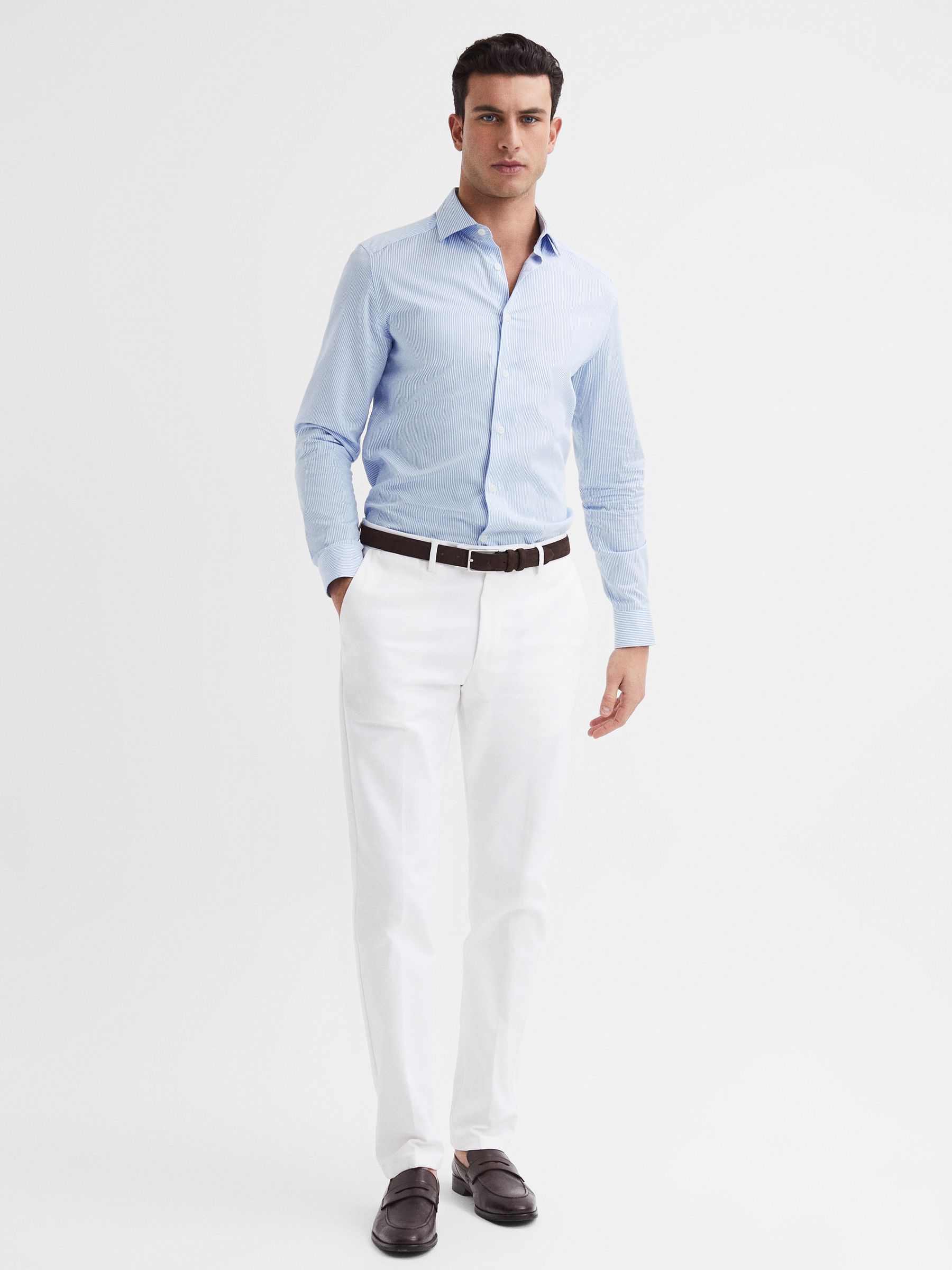 Striped Cotton Slim Fit Shirt in Blue Stripe - Image 3 of 5