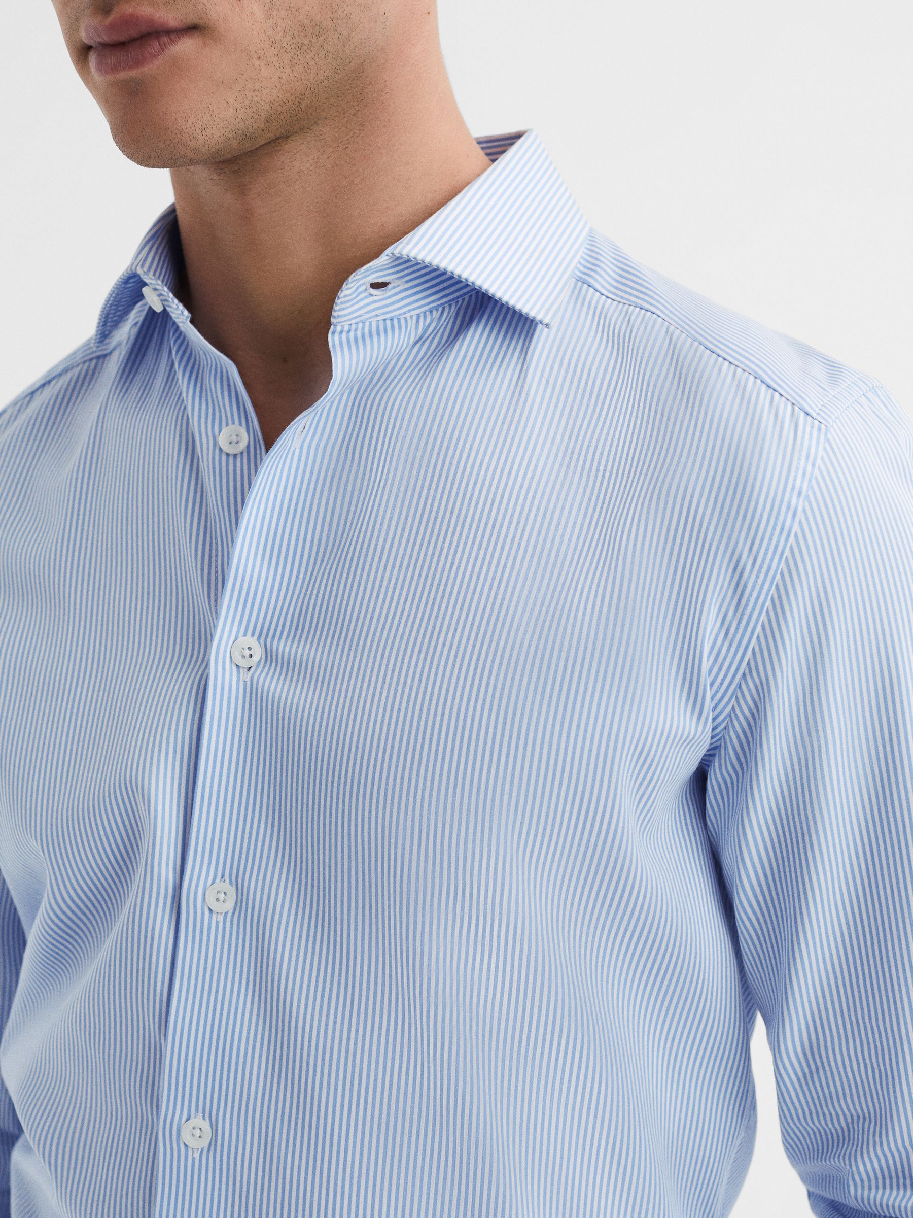 Striped Cotton Slim Fit Shirt in Blue Stripe - Image 4 of 5