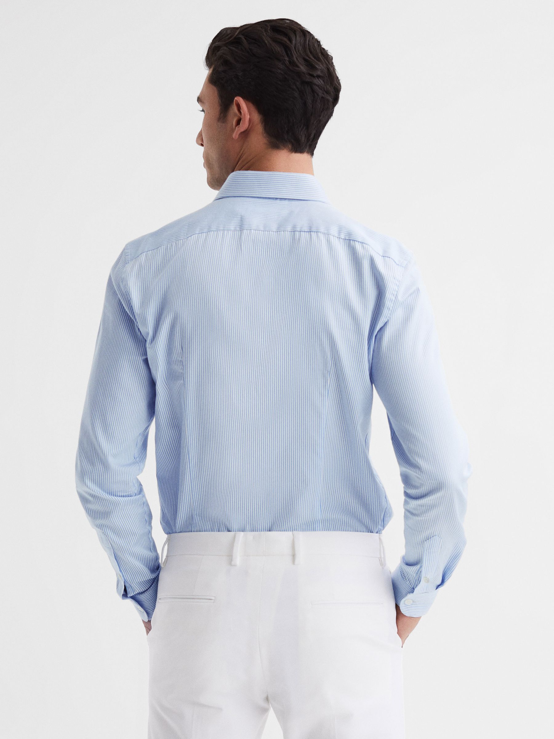 Striped Cotton Slim Fit Shirt in Blue Stripe - Image 5 of 5