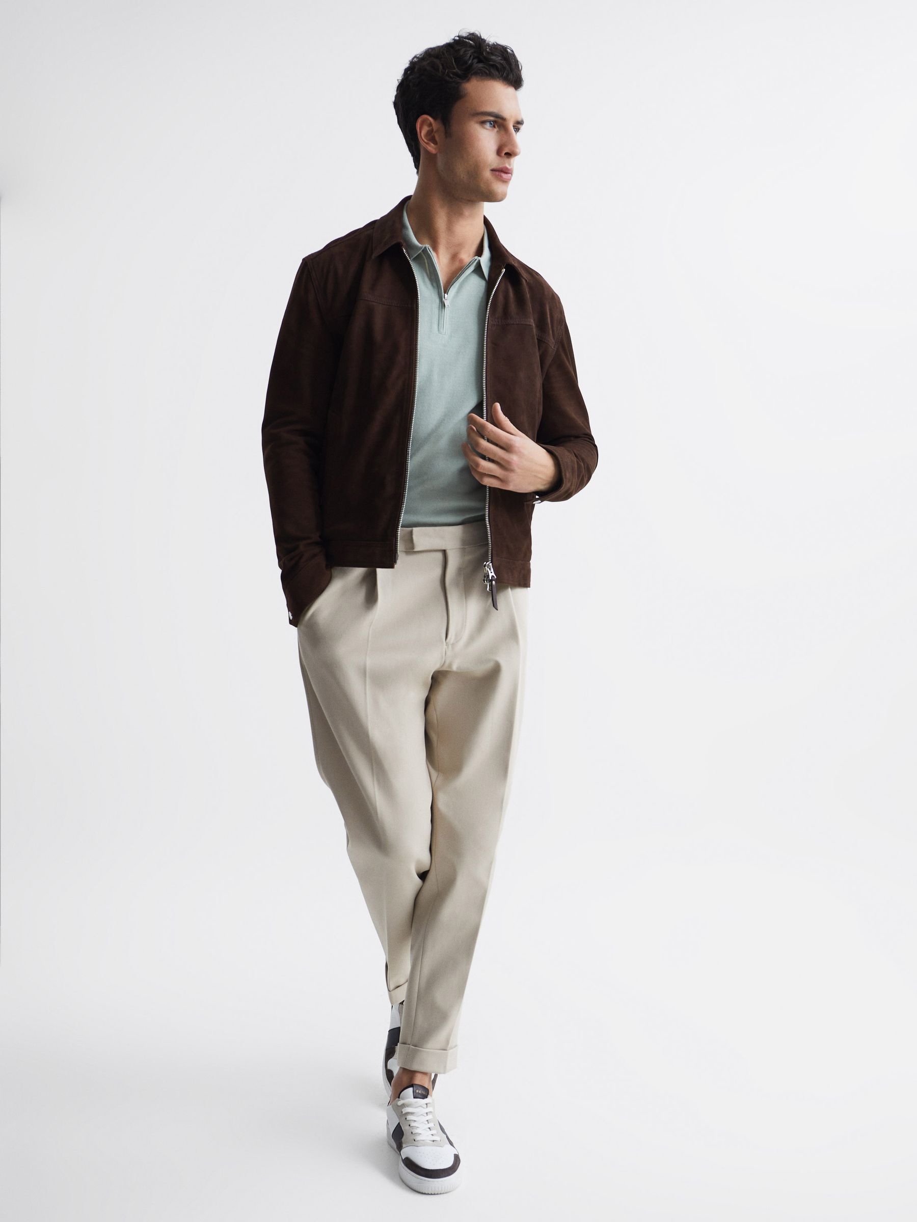 Suede Zip-Through Jacket in Chocolate - Image 3 of 7