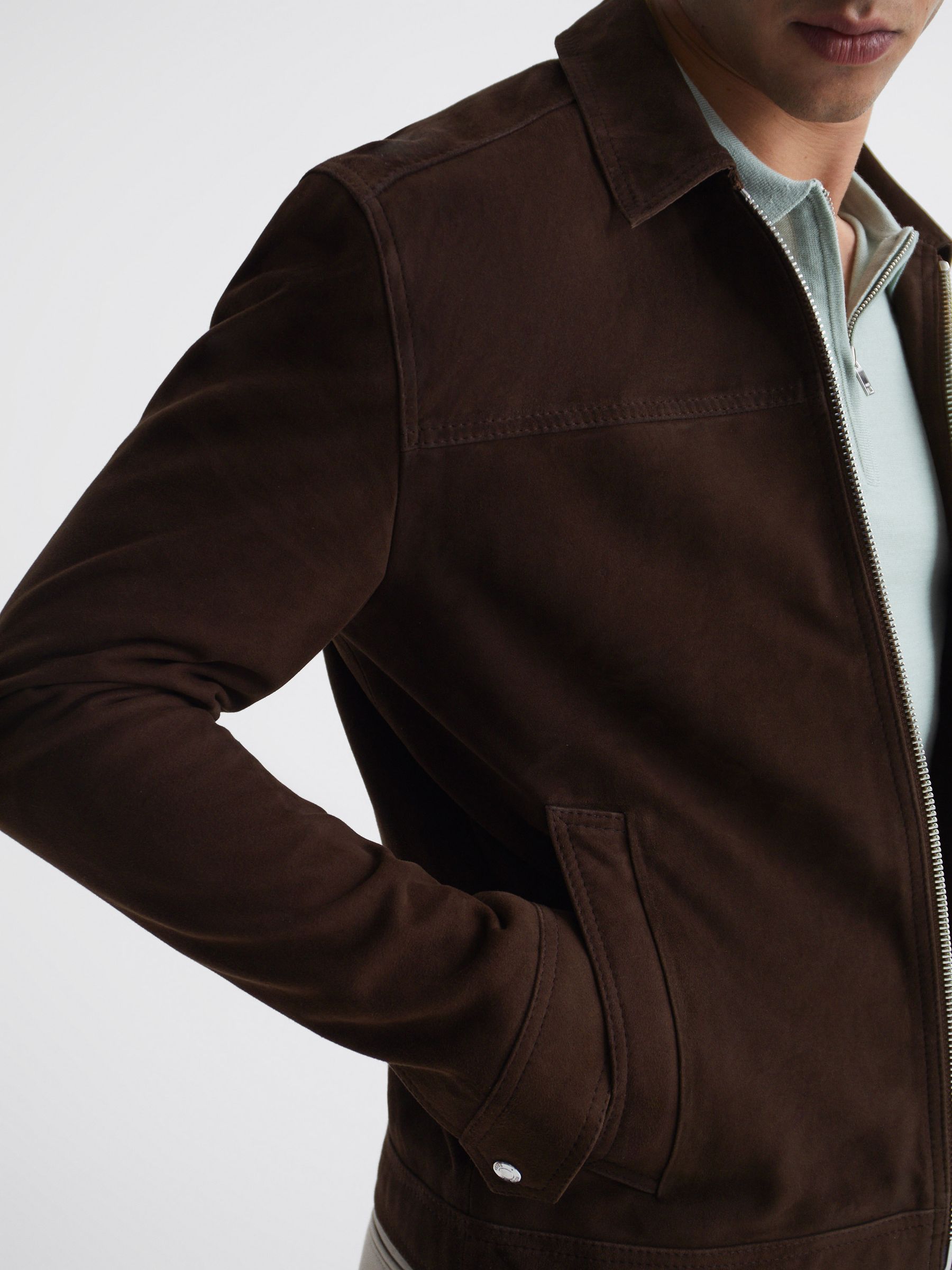 Suede Zip-Through Jacket in Chocolate - Image 4 of 7