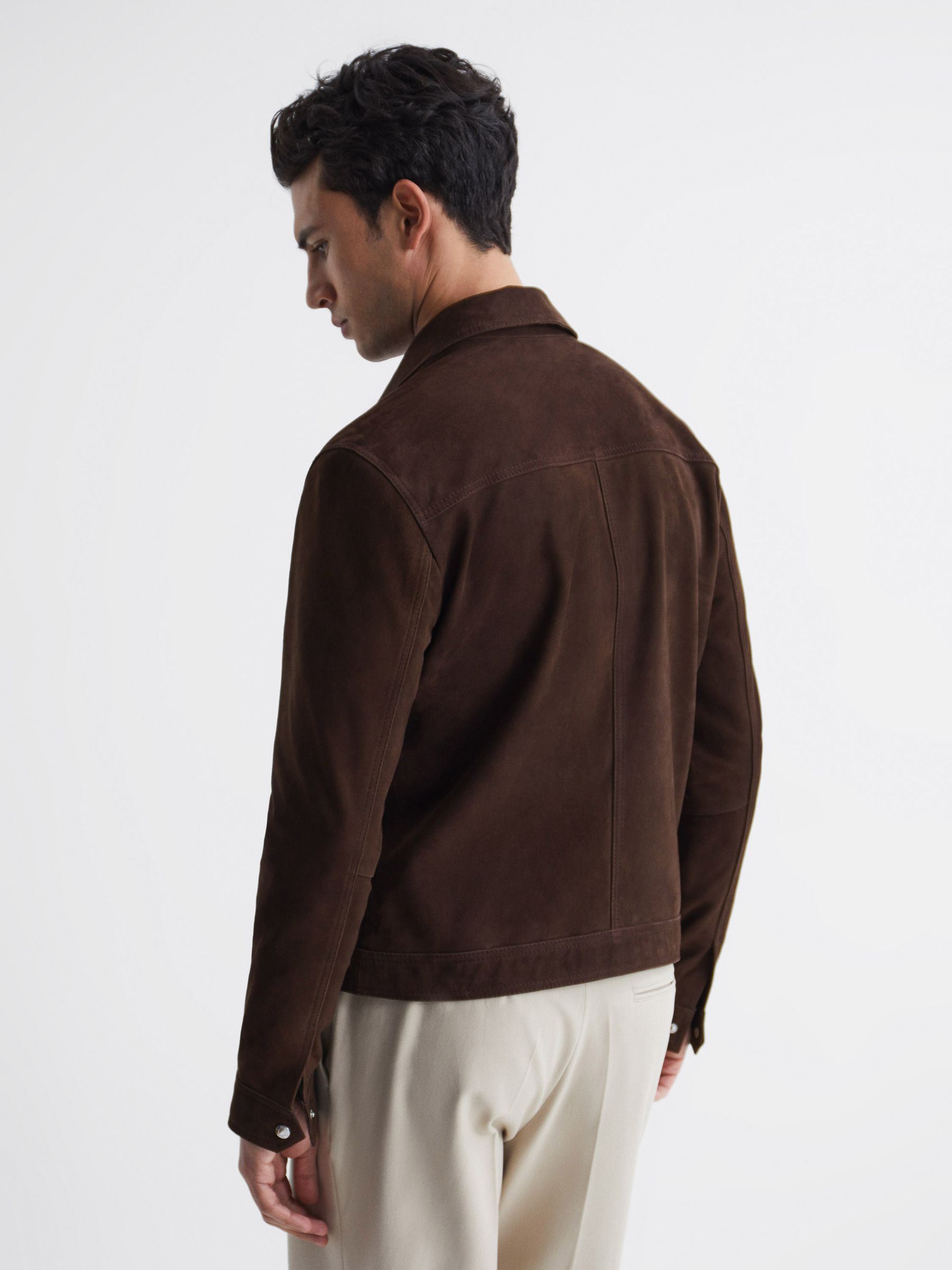 Suede Zip-Through Jacket in Chocolate - Image 5 of 7