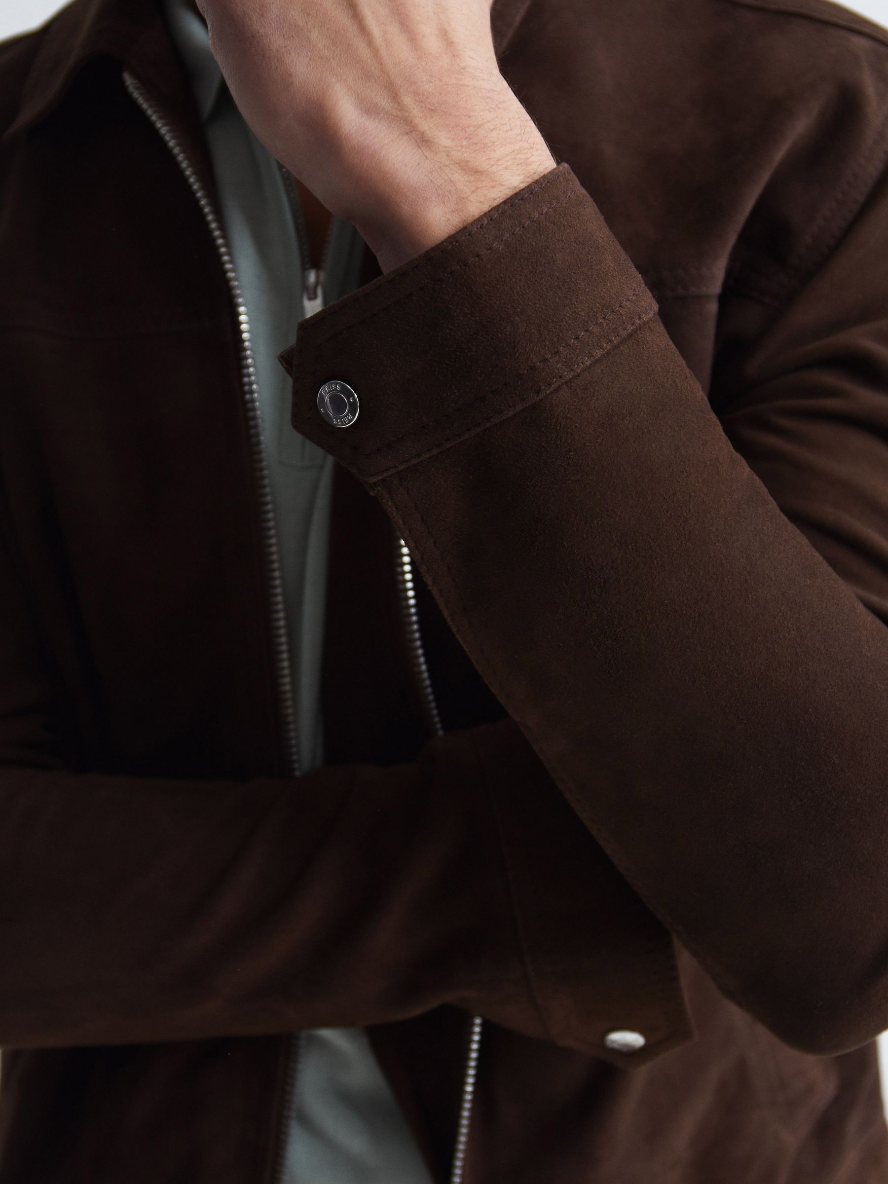 Suede Zip-Through Jacket in Chocolate - Image 7 of 7