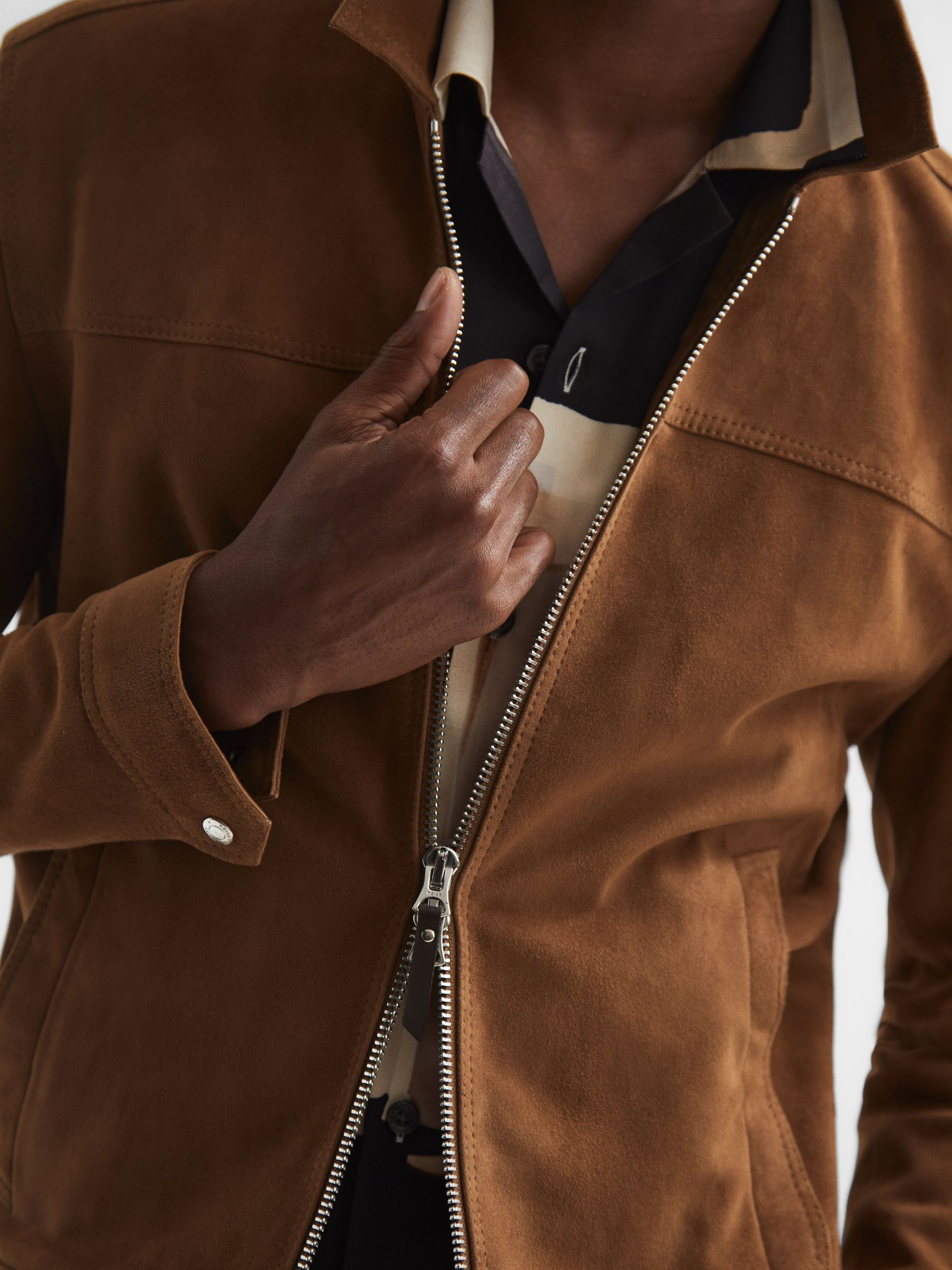 Suede Zip-Through Jacket in Tobacco - Image 4 of 7