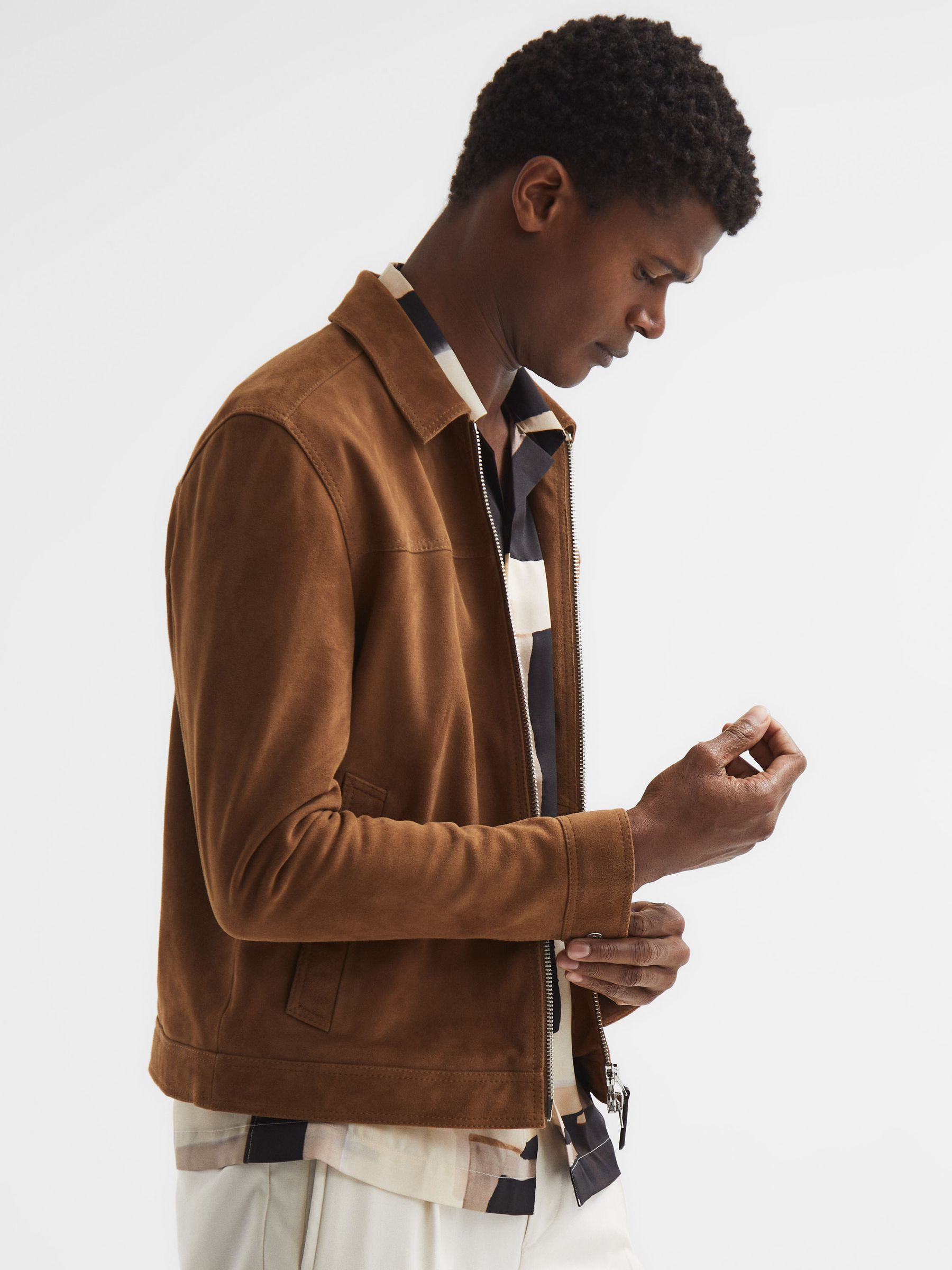 Suede Zip-Through Jacket in Tobacco - Image 6 of 7