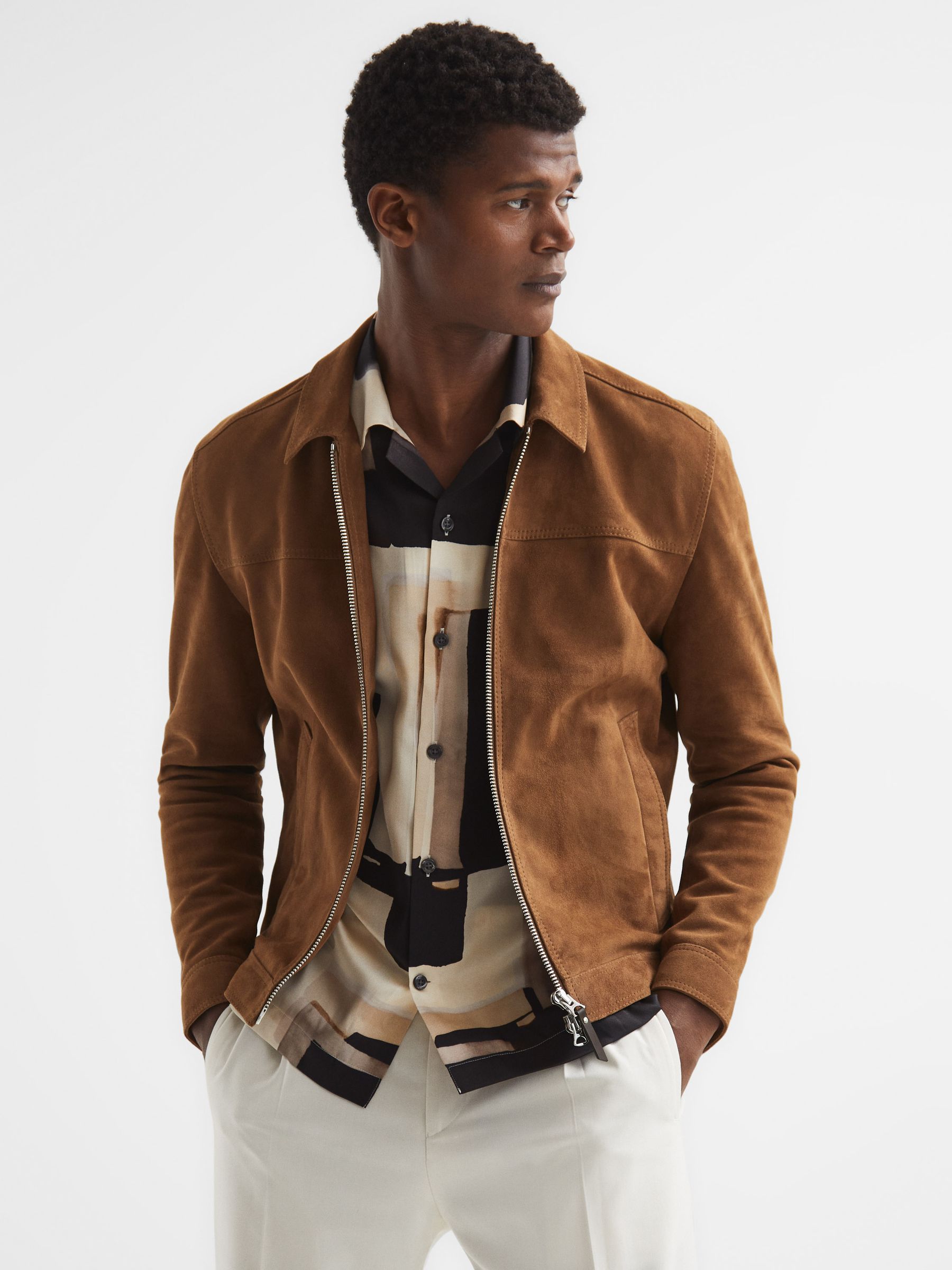 Suede Zip-Through Jacket in Tobacco - Image 7 of 7