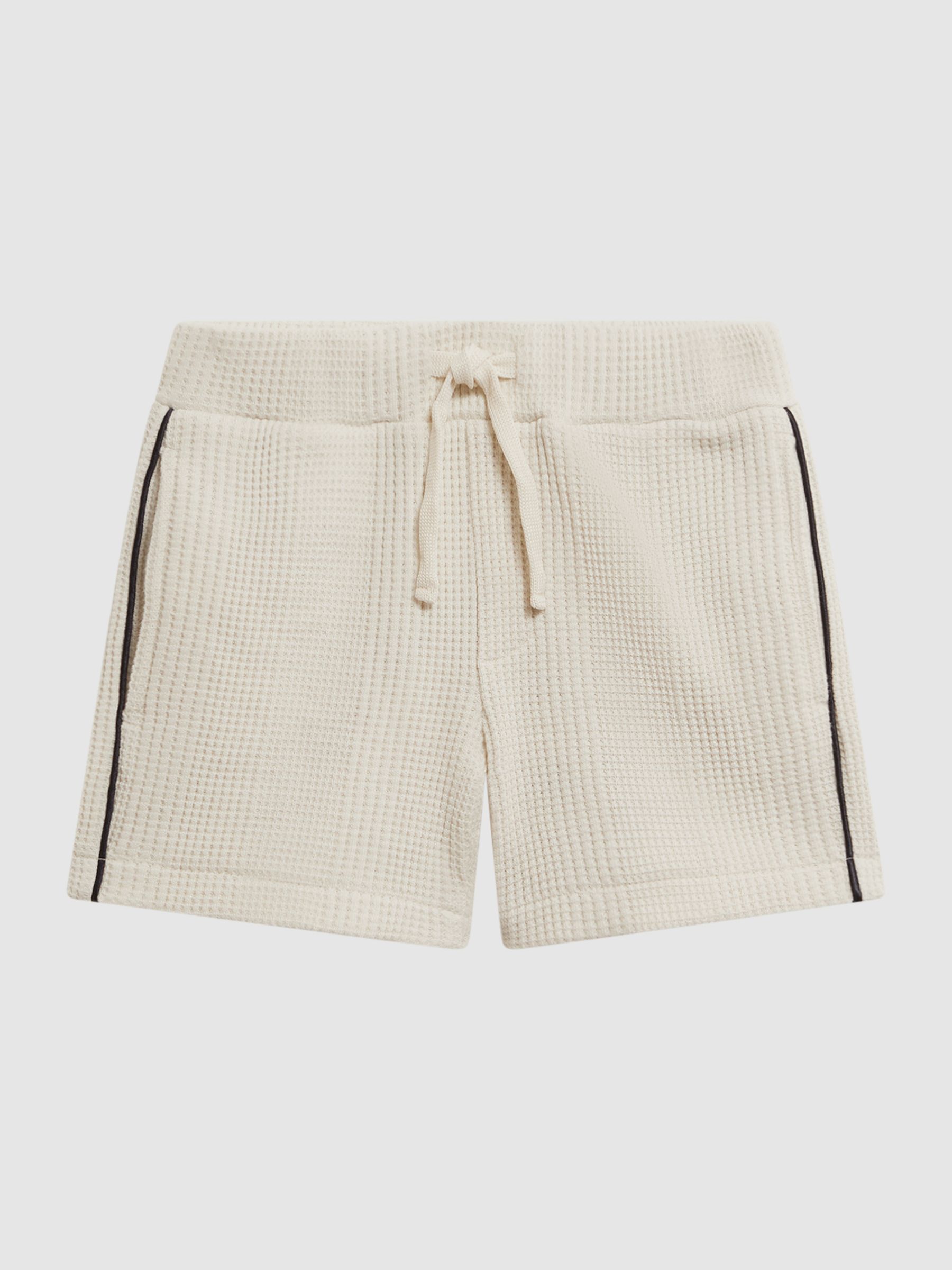 Junior Textured Drawstring Shorts in Ecru - Image 2 of 6