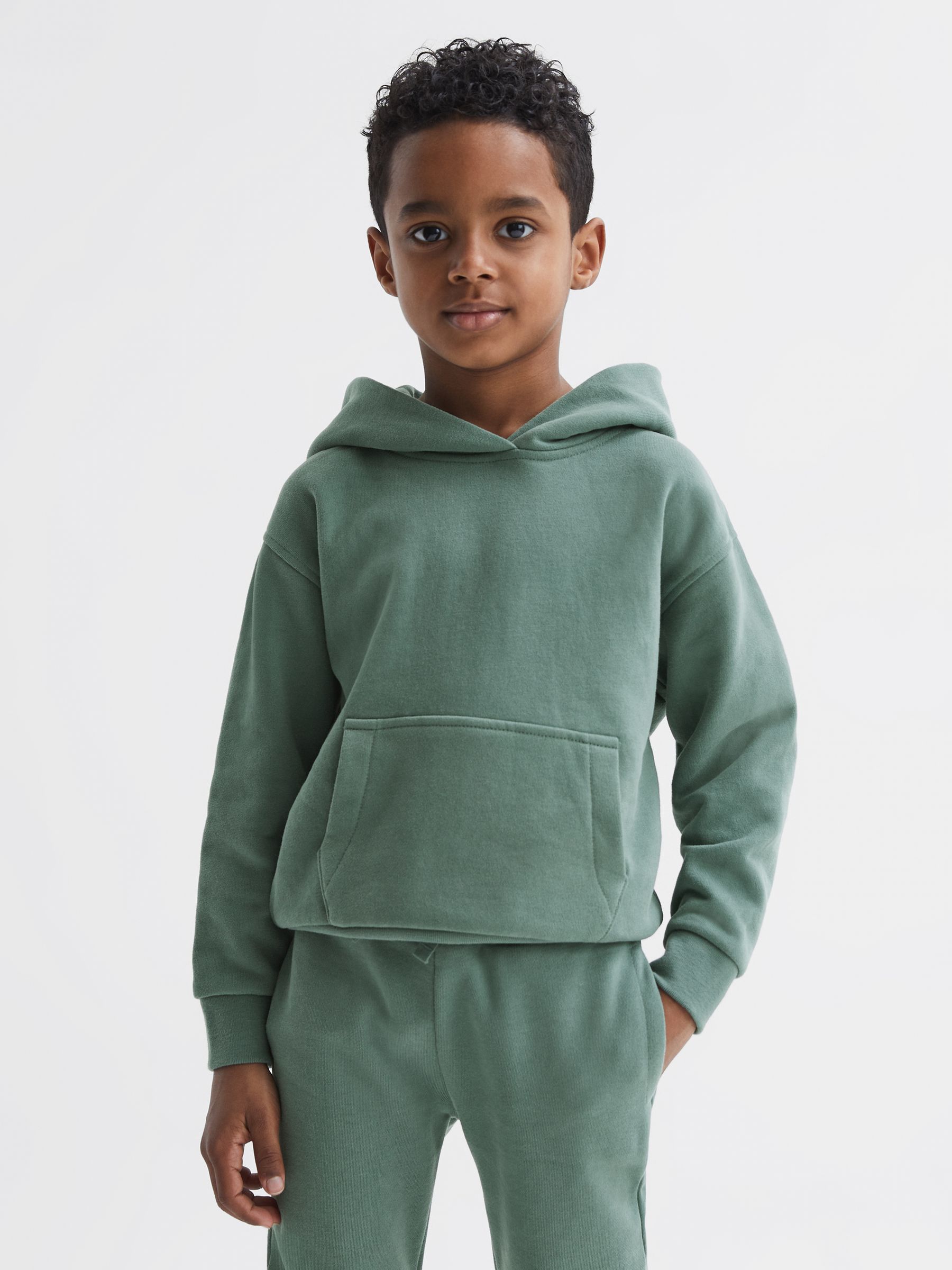 Oversized Garment Dye Jersey Hoodie in Fern Green - Image 3 of 6