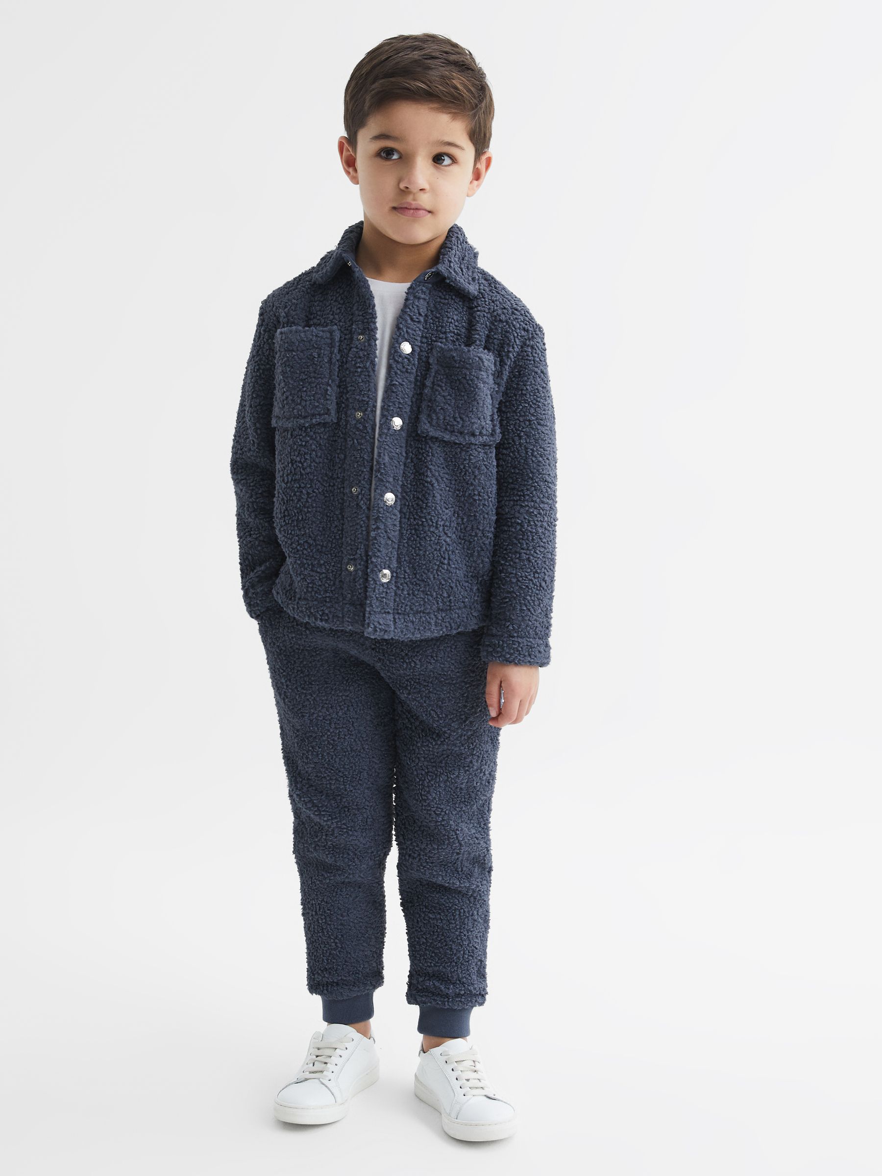 Senior Boucle Press Stud Overshirt in Blue - Image 1 of 6