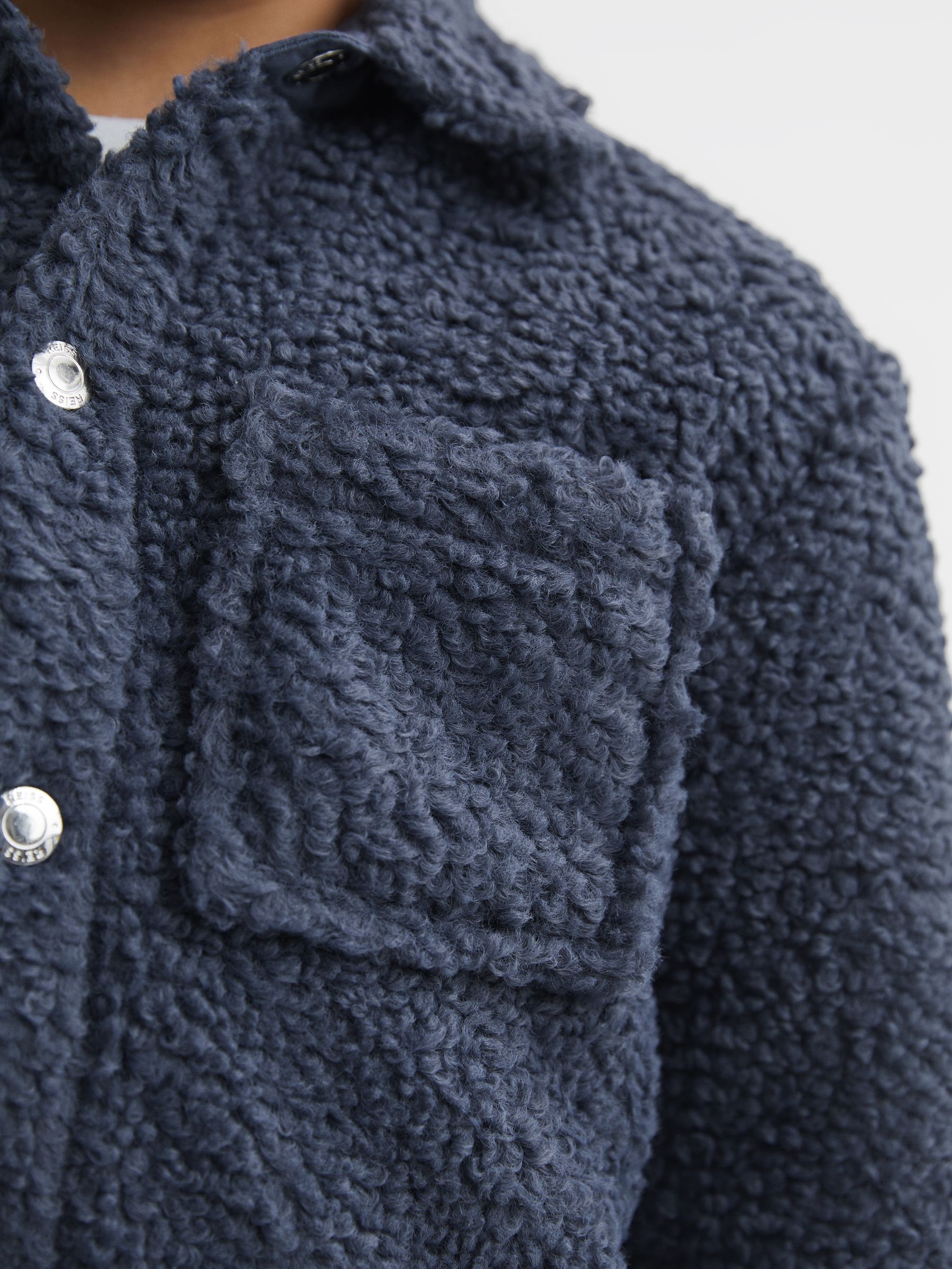 Senior Boucle Press Stud Overshirt in Blue - Image 4 of 6
