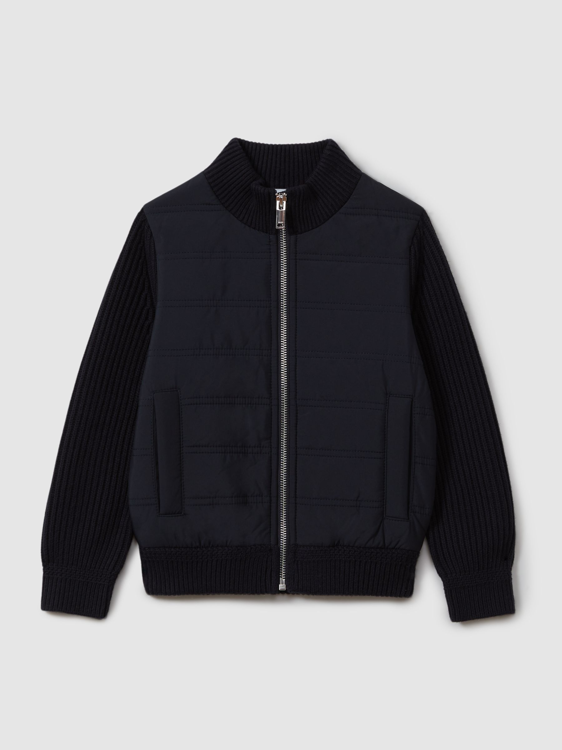 9-14 yrs Hybrid Zip Through Quilted Jacket in Navy - Image 1 of 7