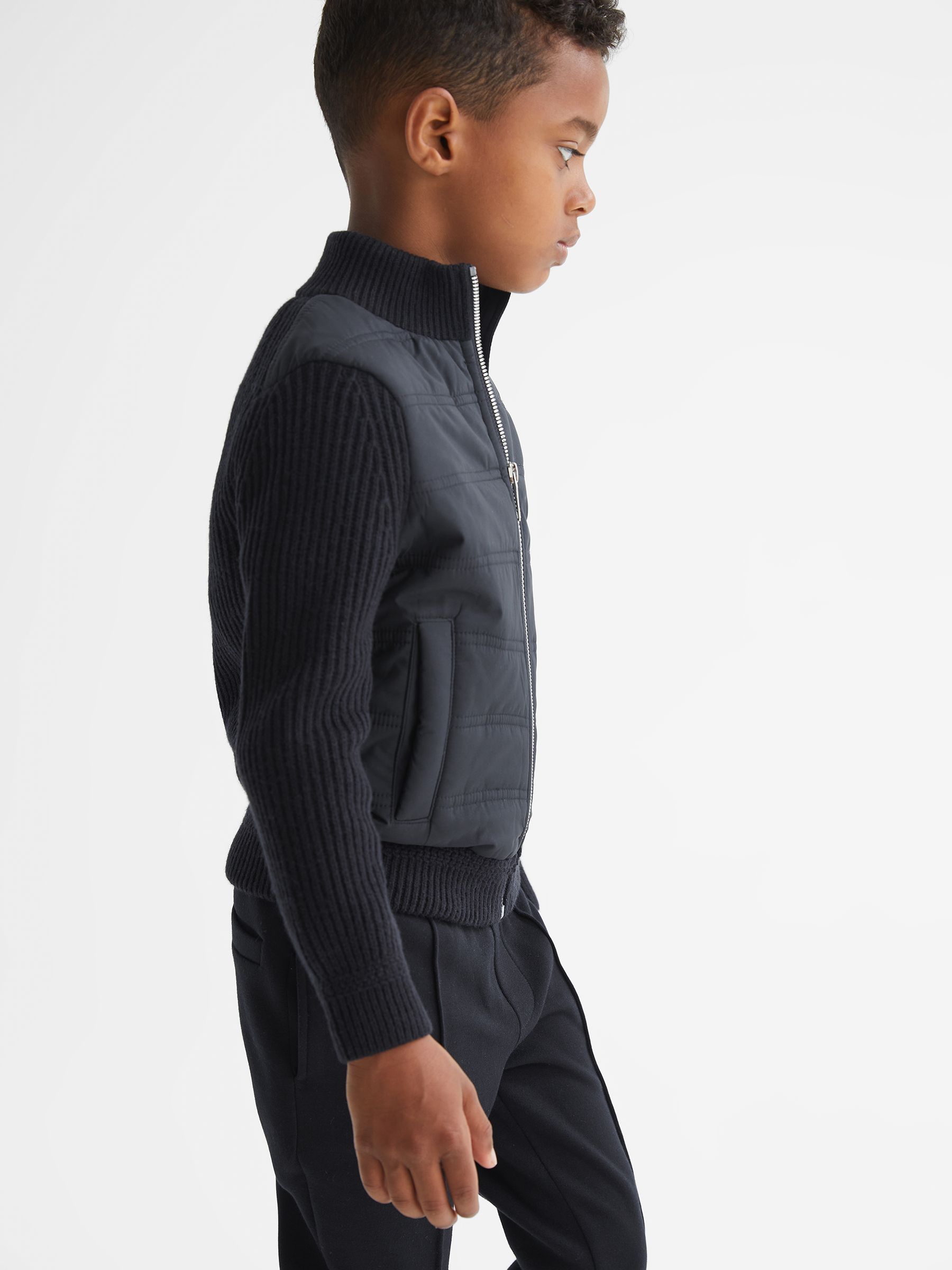 9-14 yrs Hybrid Zip Through Quilted Jacket in Navy - Image 6 of 7
