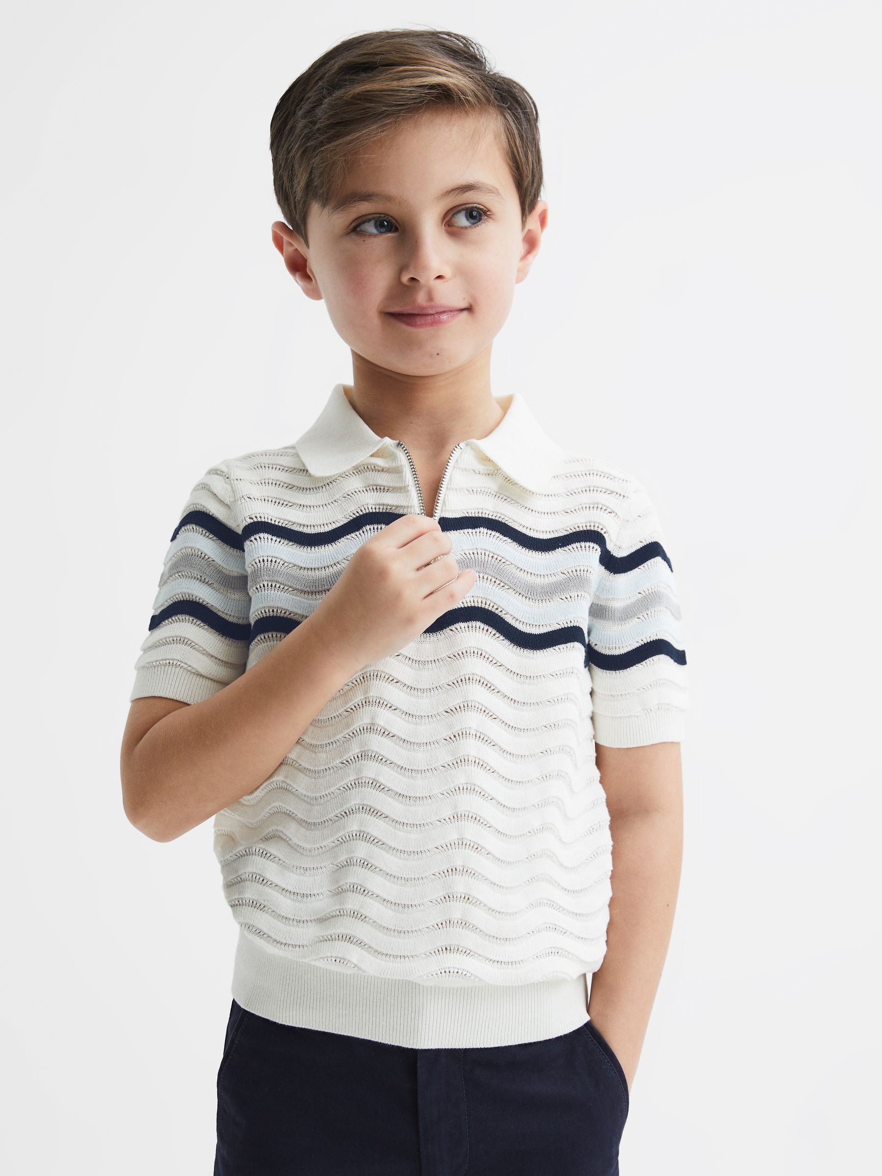 Junior Half-Zip Textured T-Shirt in Optic White - Image 1 of 6