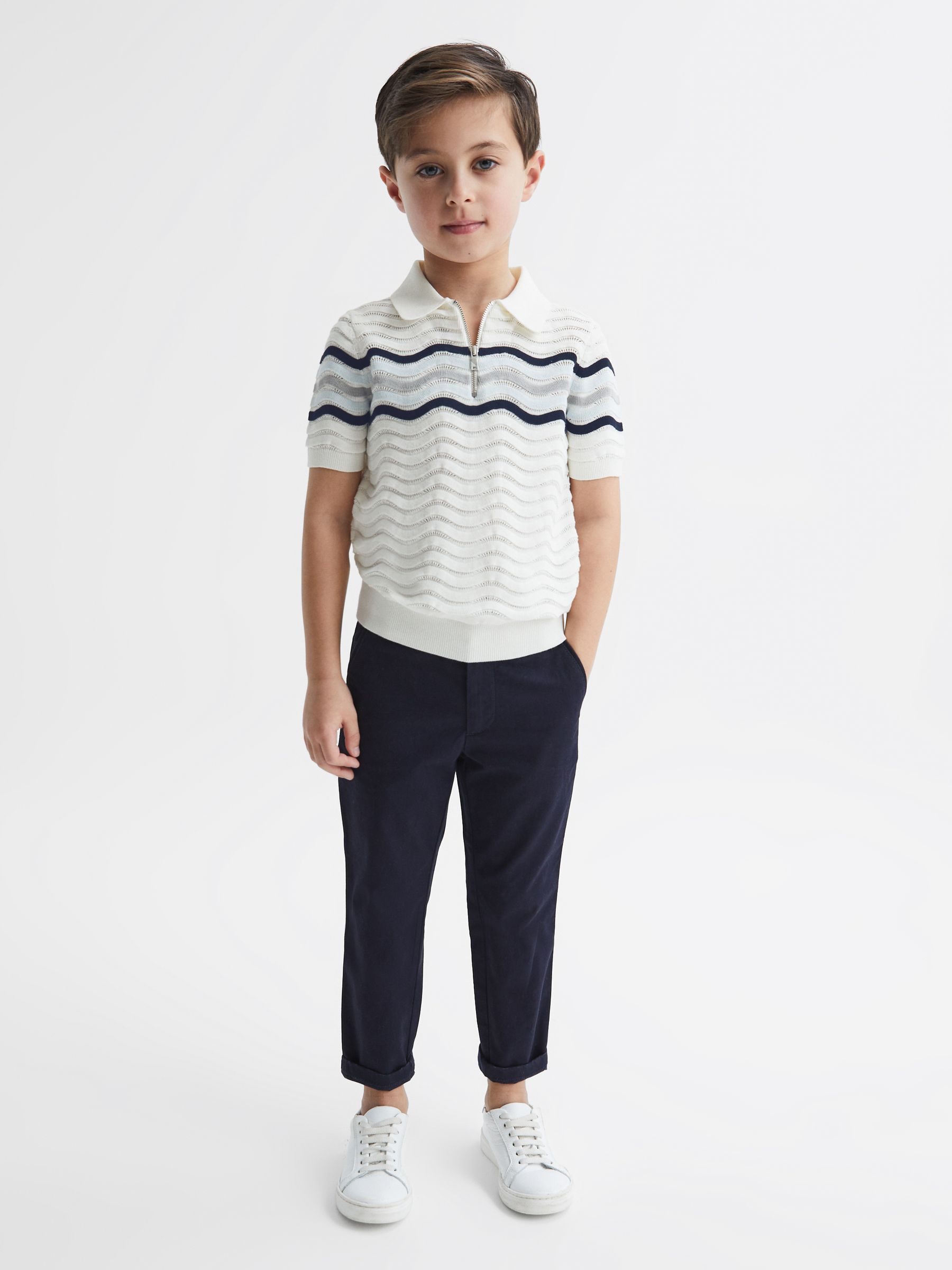 Reiss Junior Half-Zip Textured T-Shirt in Optic White | REISS