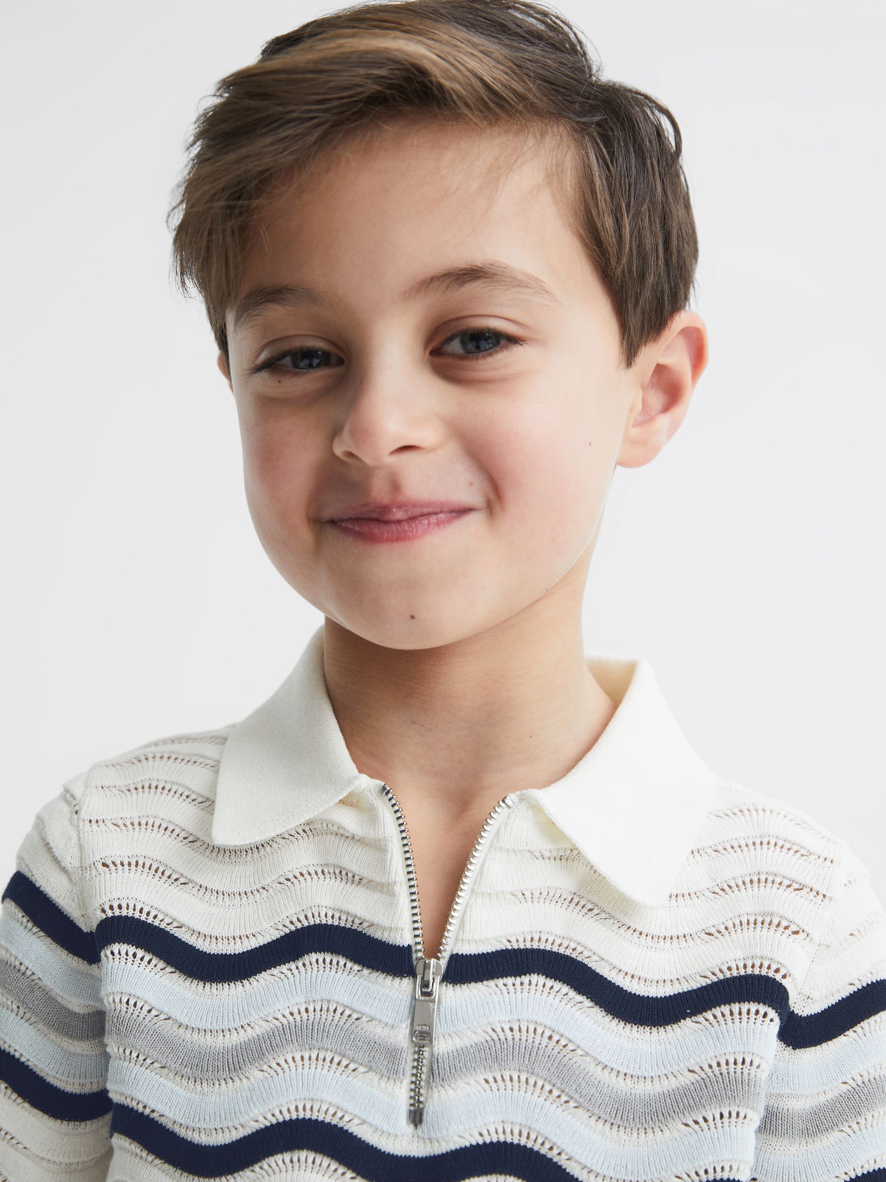 Junior Half-Zip Textured T-Shirt in Optic White - Image 4 of 6