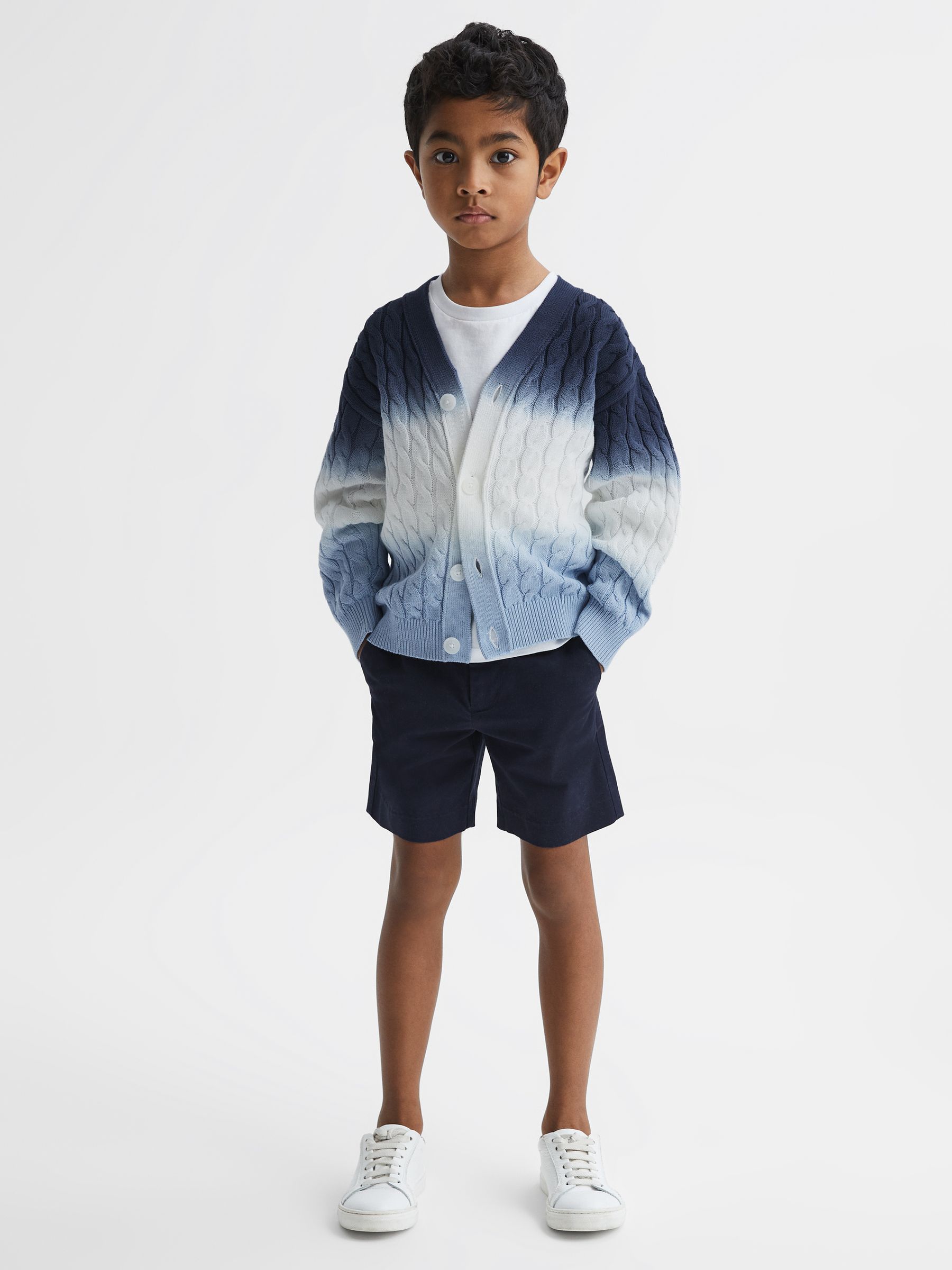 9-12 yrs Ombre Cable Knit Cardigan in Blue - Image 1 of 6