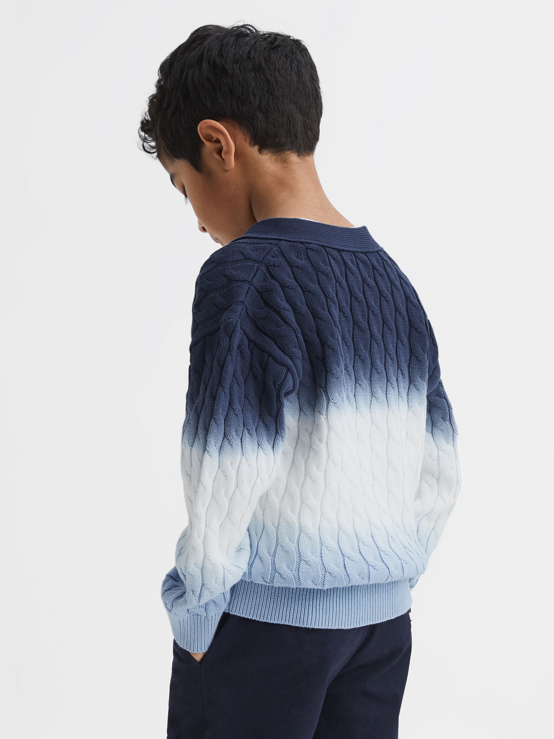 9-12 yrs Ombre Cable Knit Cardigan in Blue - Image 5 of 6