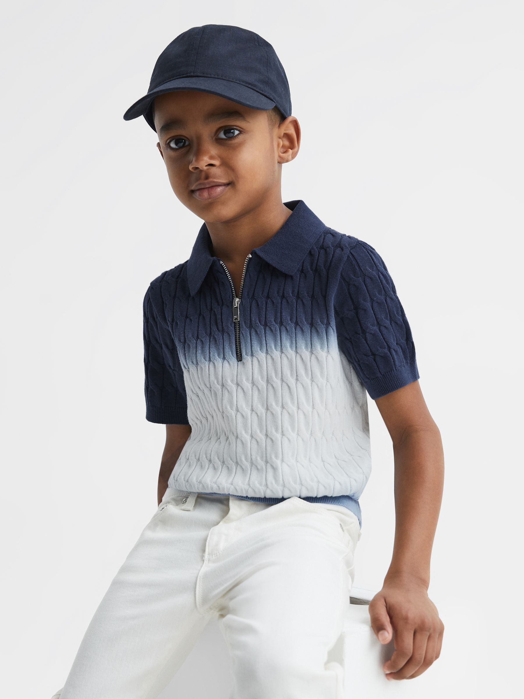 Junior Ombre Half Zip Polo T-Shirt in Blue - Image 1 of 5