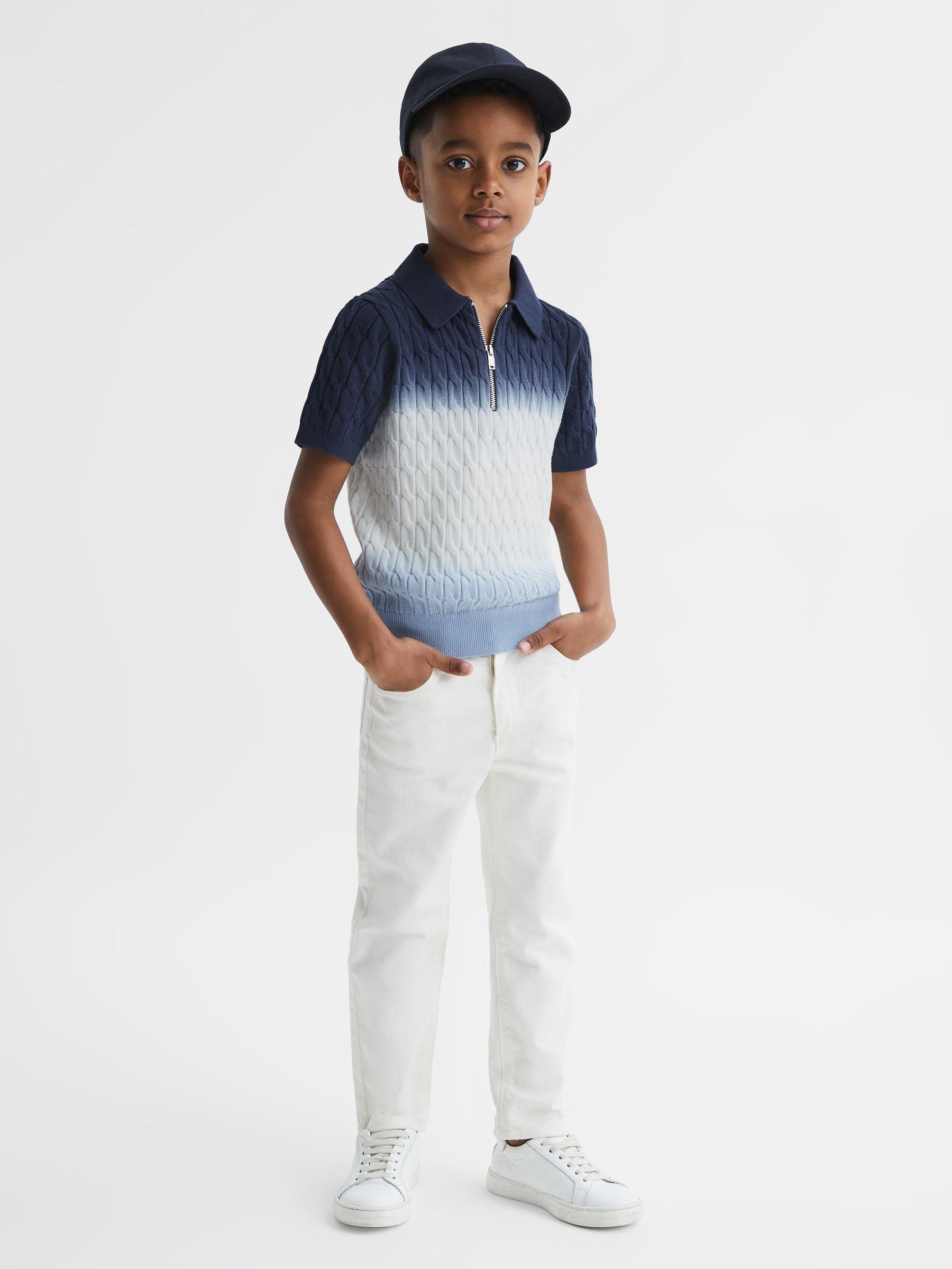 Junior Ombre Half Zip Polo T-Shirt in Blue - Image 3 of 5