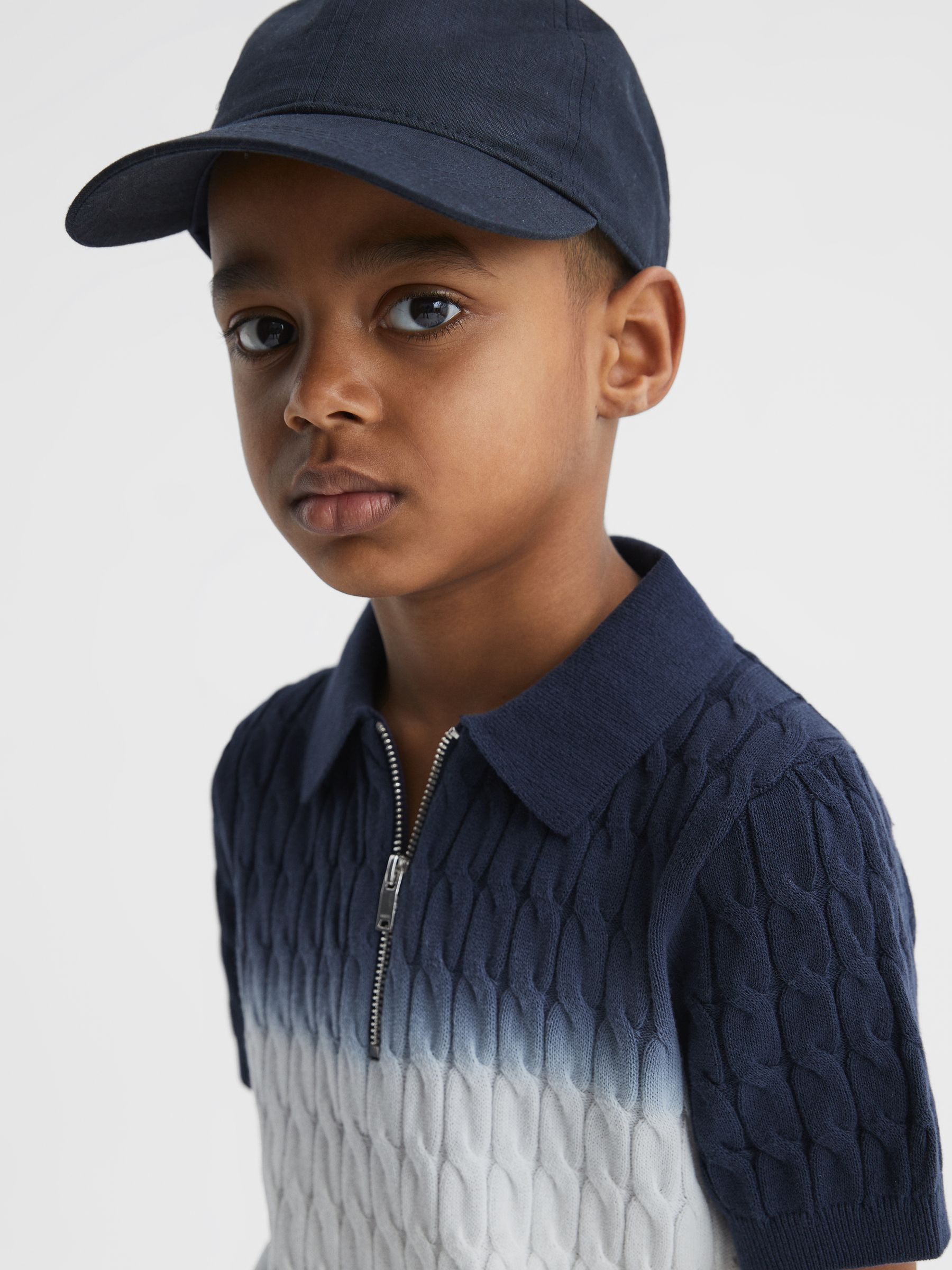 Junior Ombre Half Zip Polo T-Shirt in Blue - Image 4 of 5