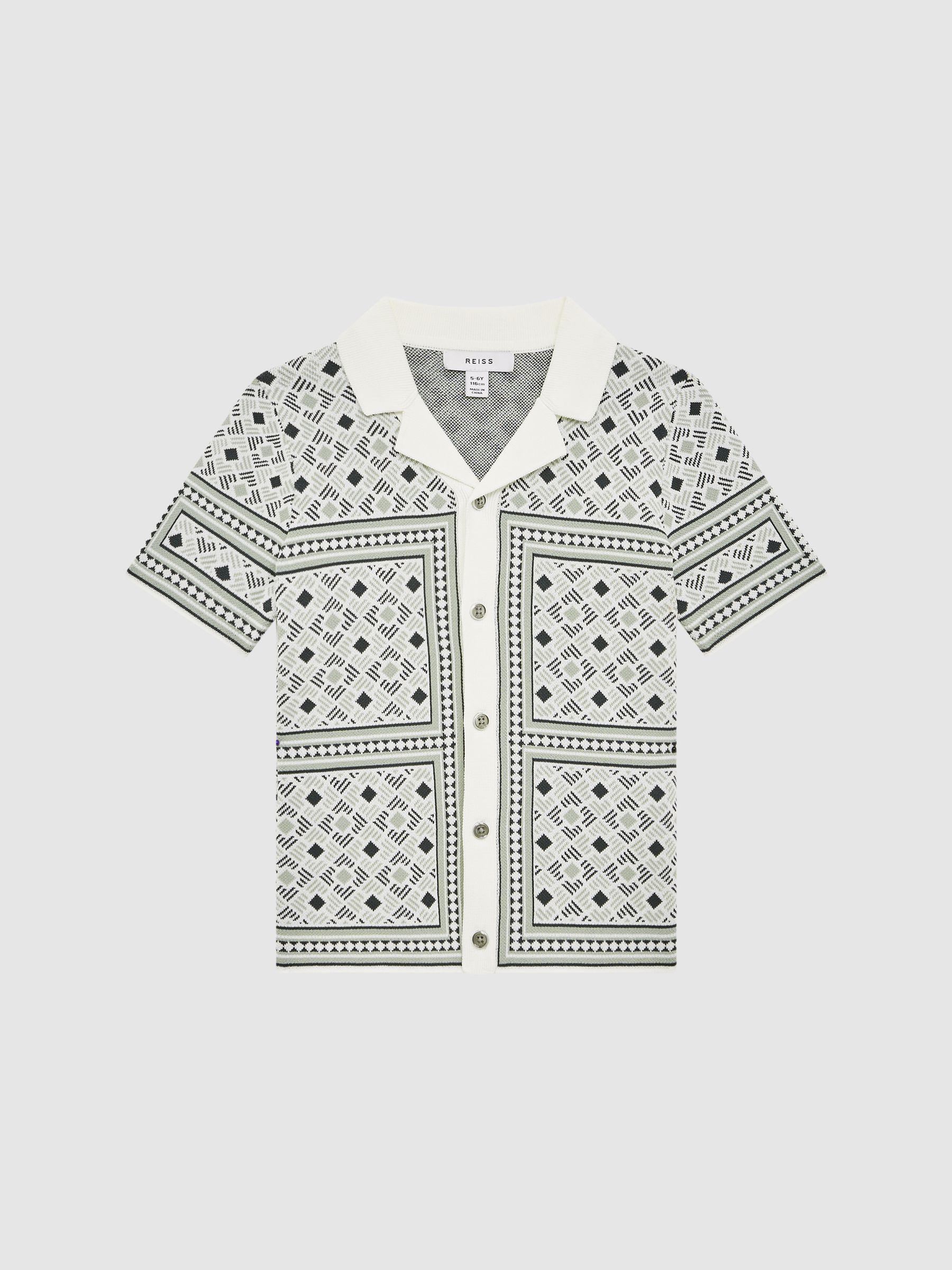 Senior Abstract Printed Cuban Collar Shirt in Sage - Image 2 of 6