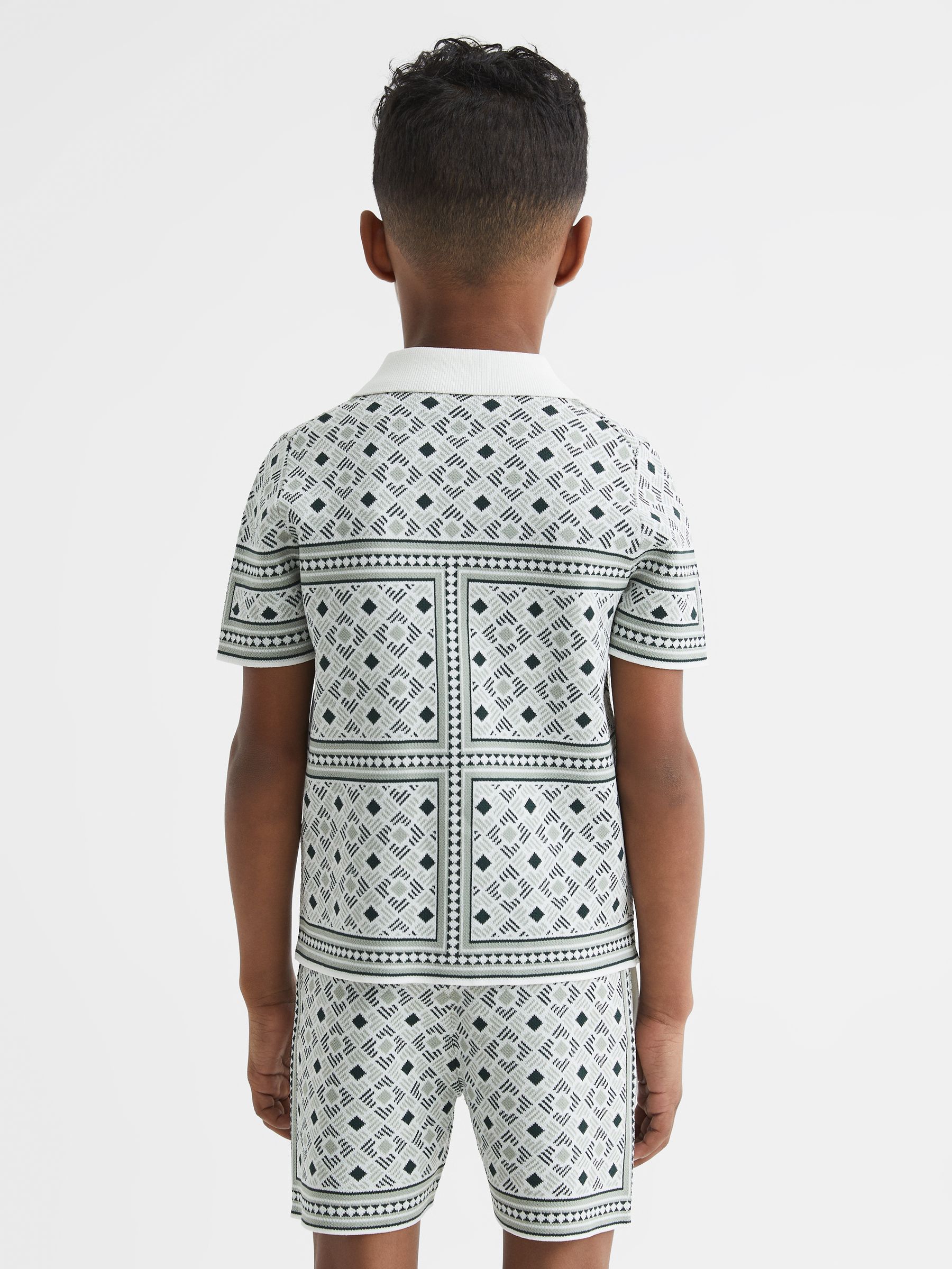 Senior Abstract Printed Cuban Collar Shirt in Sage - Image 5 of 6