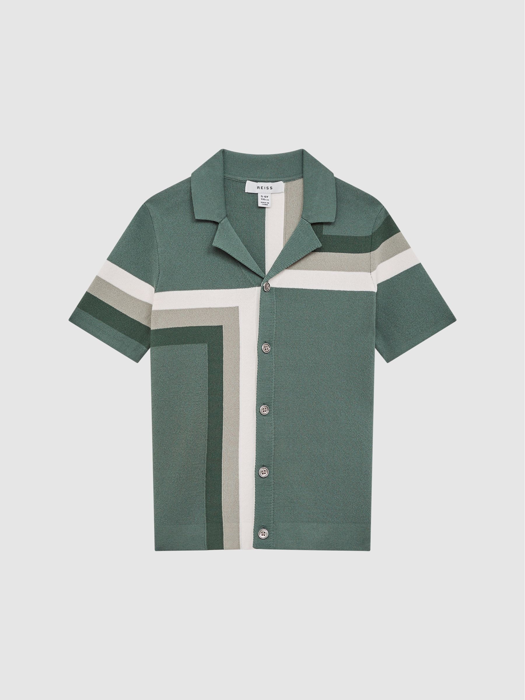 Cuban Collar Colourblock Shirt in Sage - Image 2 of 6