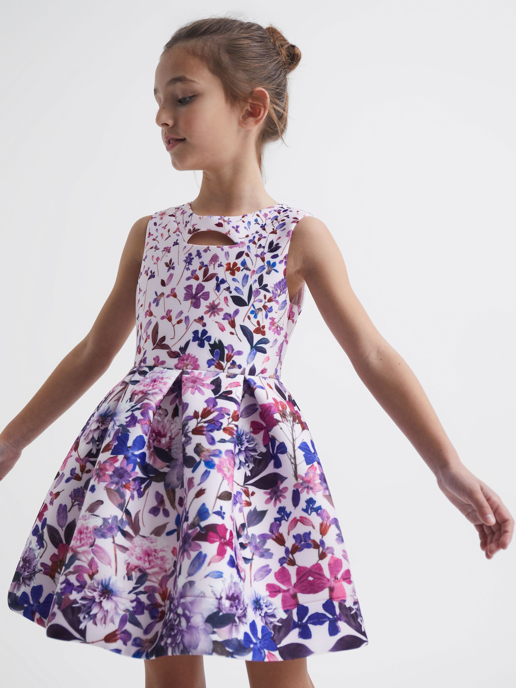 Junior Printed Scuba Cut-Out Dress in Lilac - Image 1 of 6