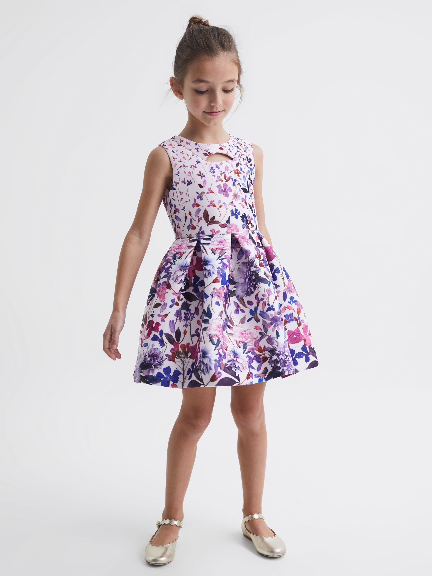 Junior Printed Scuba Cut-Out Dress in Lilac - Image 3 of 6