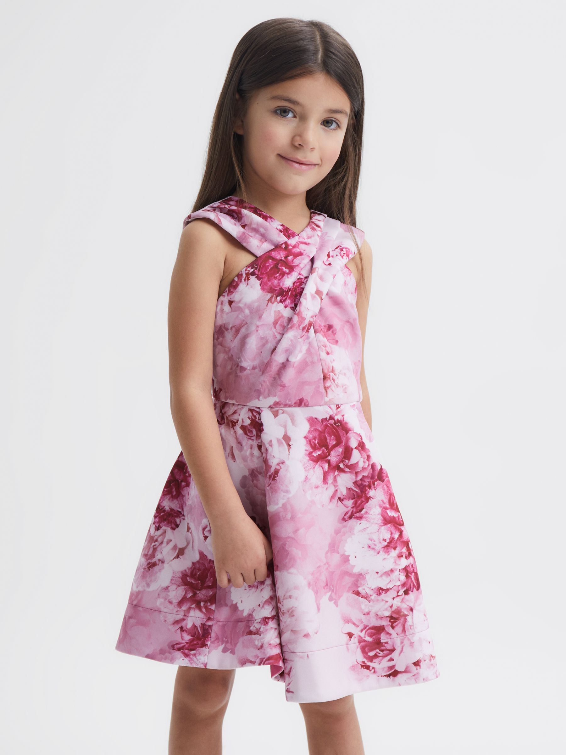 9-12 yrs Floral Printed Dress in Pink - Image 1 of 6