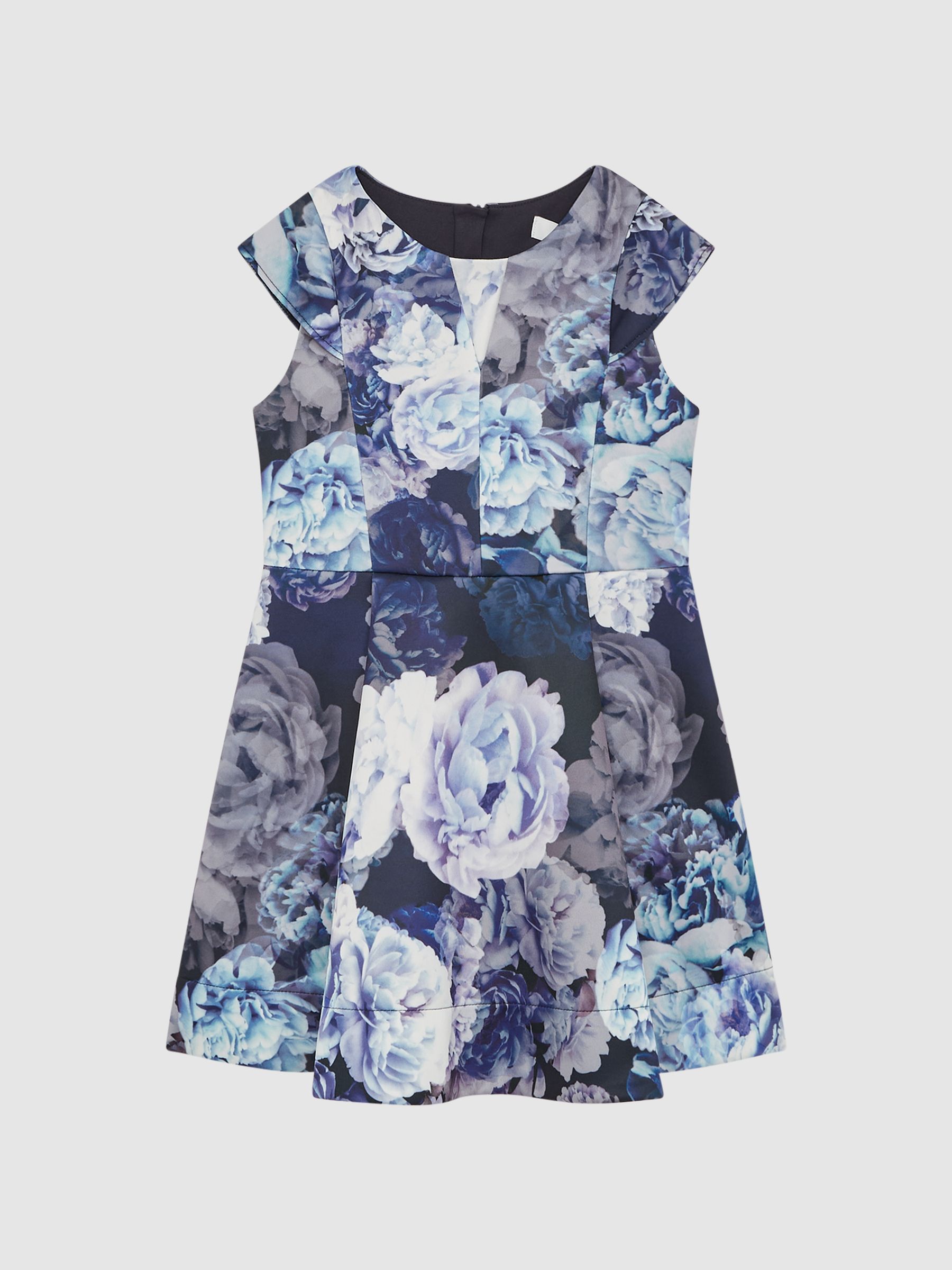 9-12 yrs Floral Printed Scuba Dress in Blue - Image 2 of 6