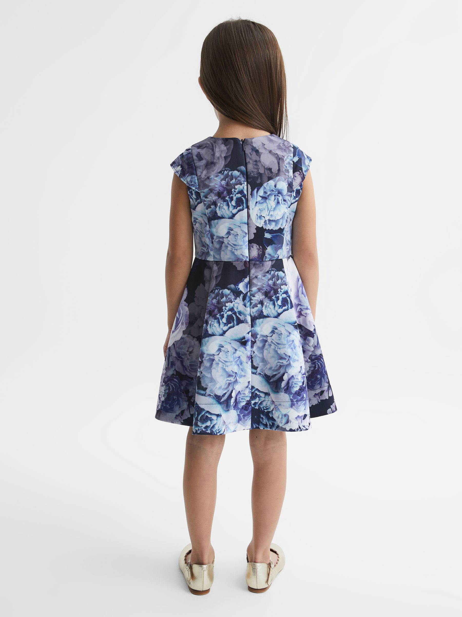 9-12 yrs Floral Printed Scuba Dress in Blue - Image 5 of 6