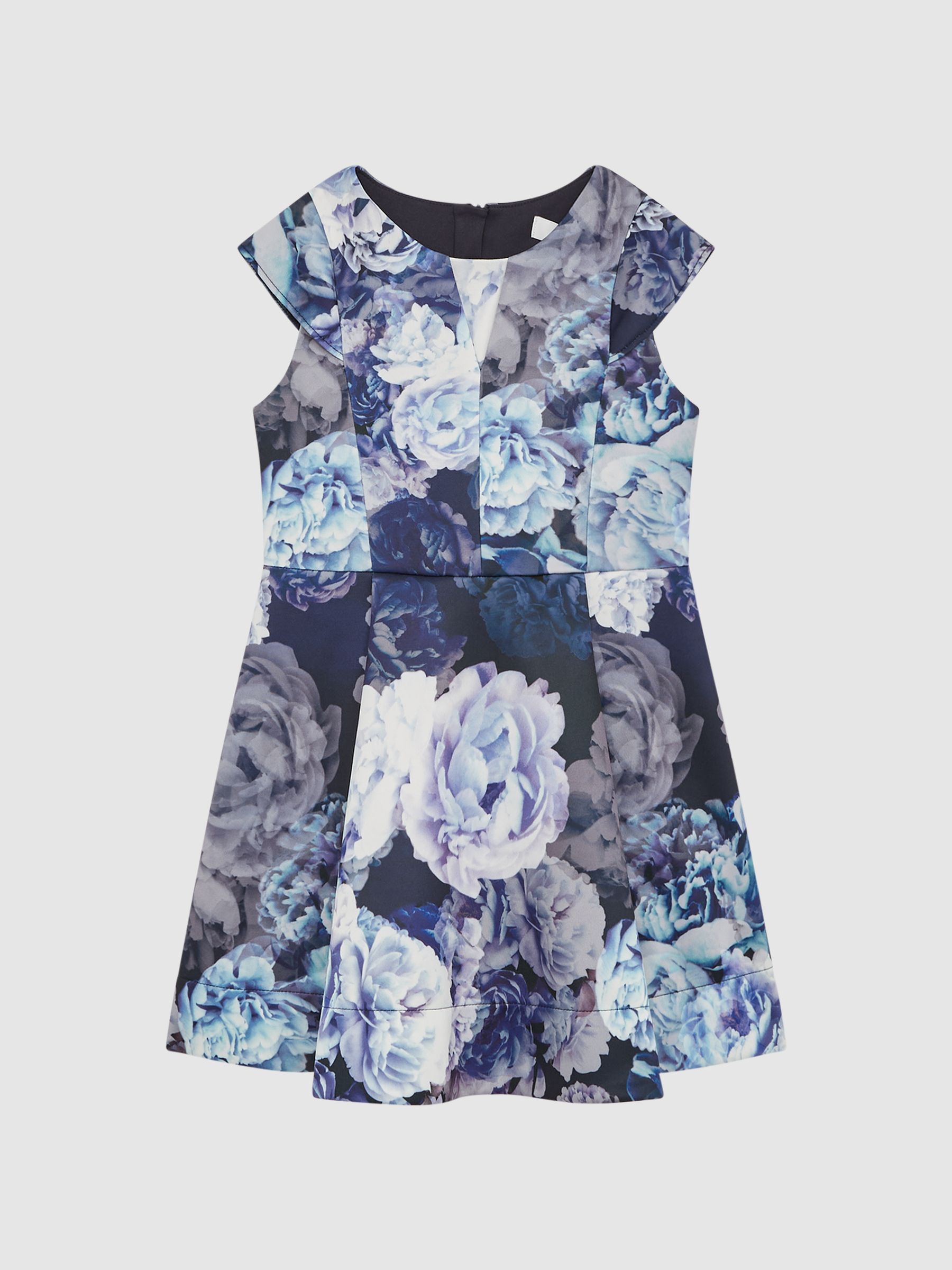 4-9 yrs Floral Printed Scuba Dress in Blue - Image 2 of 6