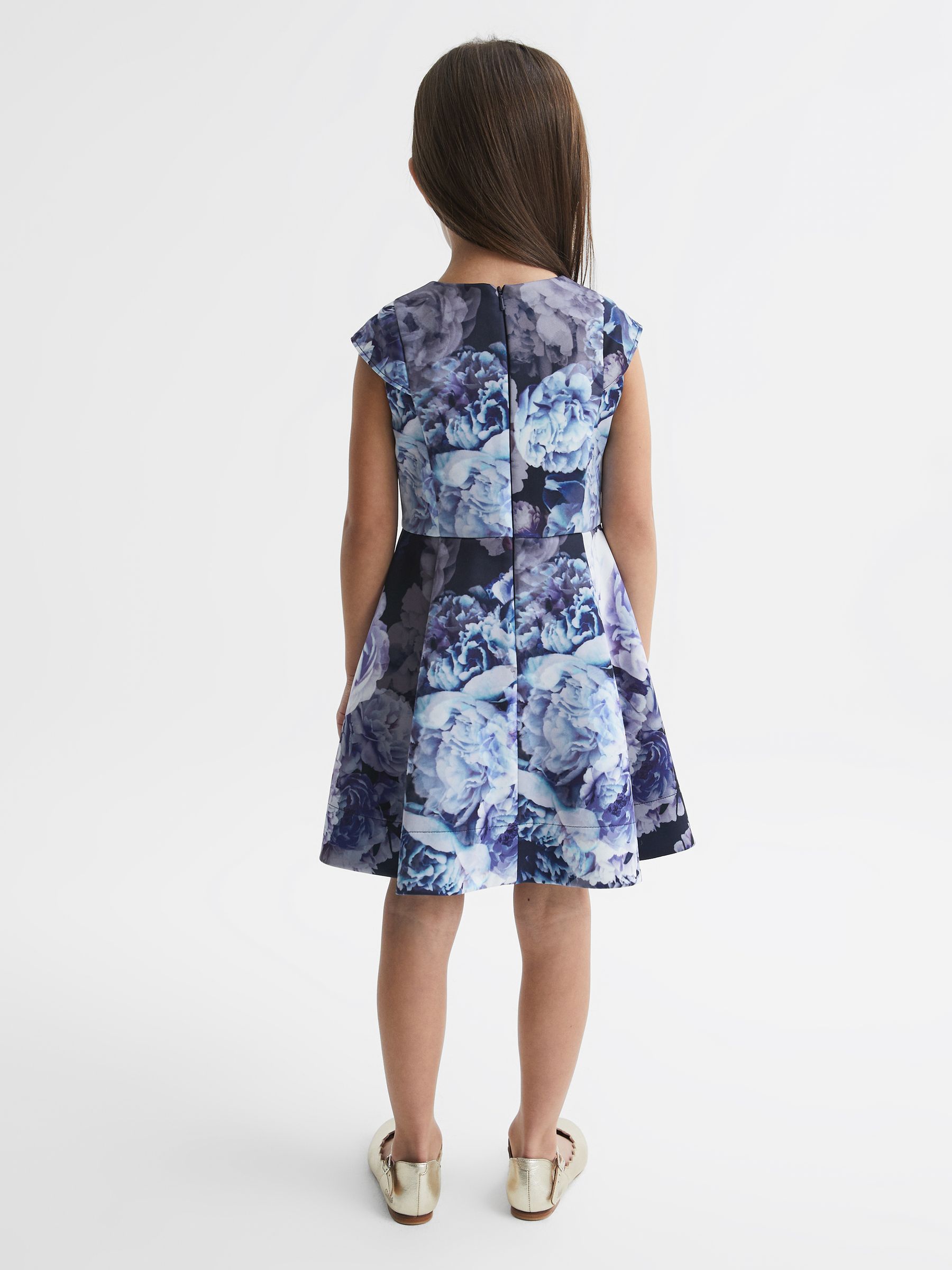 4-9 yrs Floral Printed Scuba Dress in Blue - Image 5 of 6