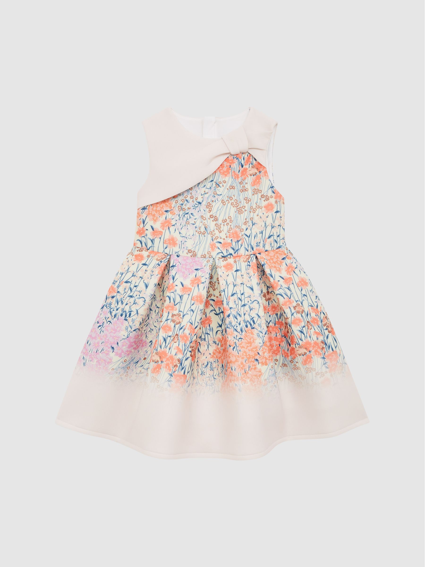 9-14 yrs Scuba Floral Printed Dress in Pale Pink - Image 2 of 6