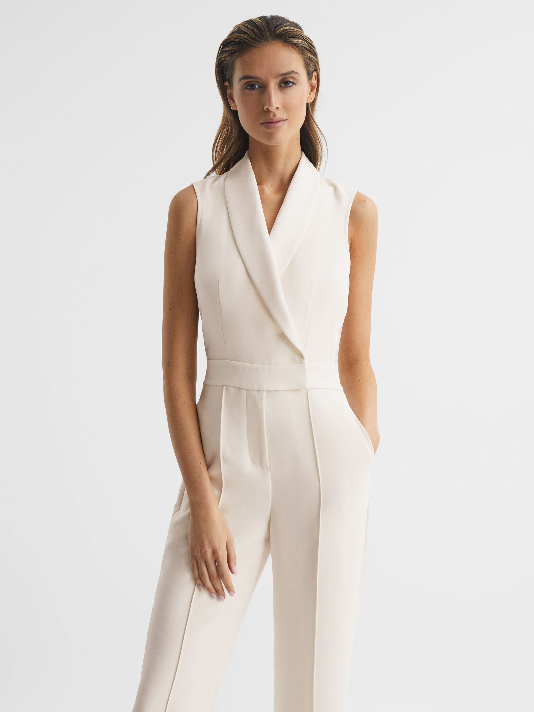 Tuxedo Jumpsuit in Ivory - Image 4 of 7