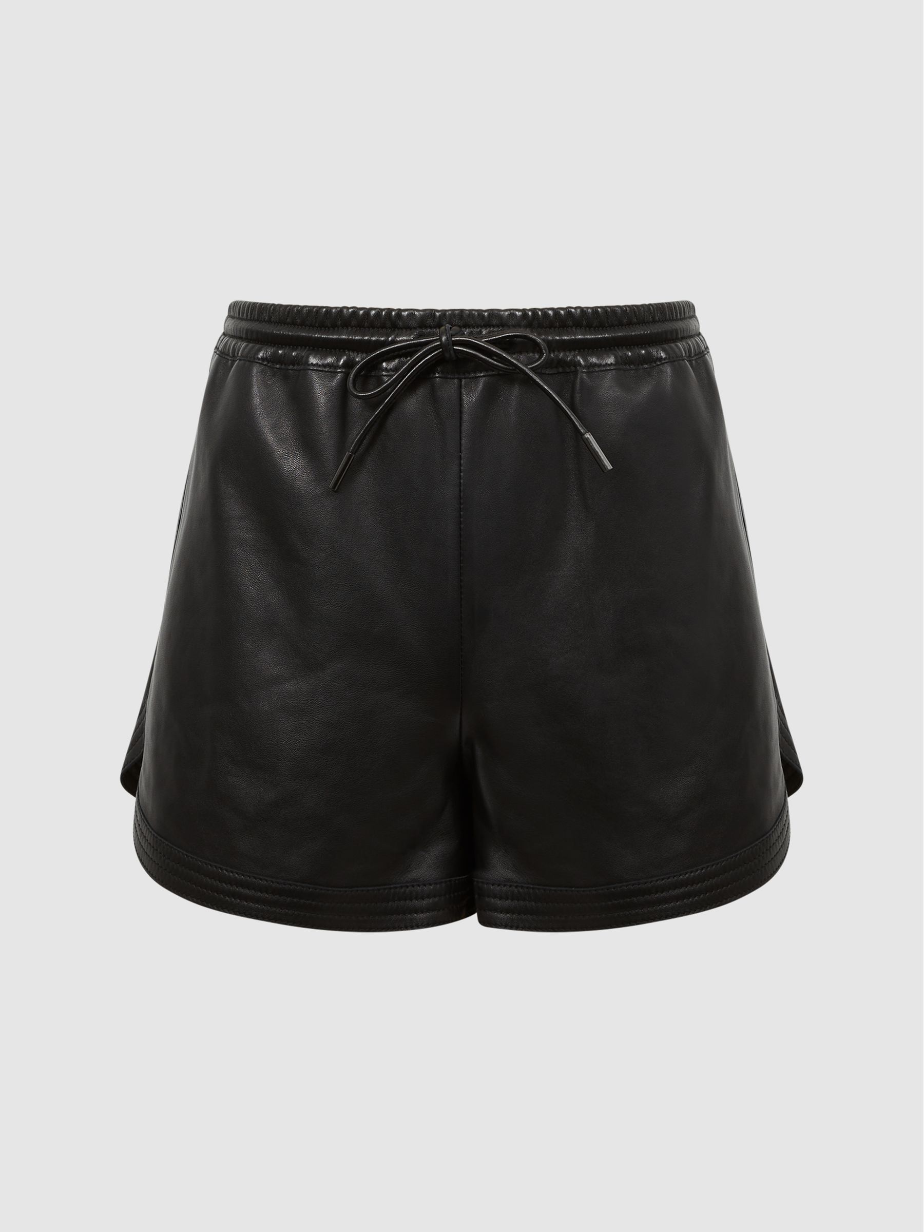 Leather Pull-On Shorts in Black - Image 2 of 6 Leather Pull-On Shorts in Black - Image 2 of 6