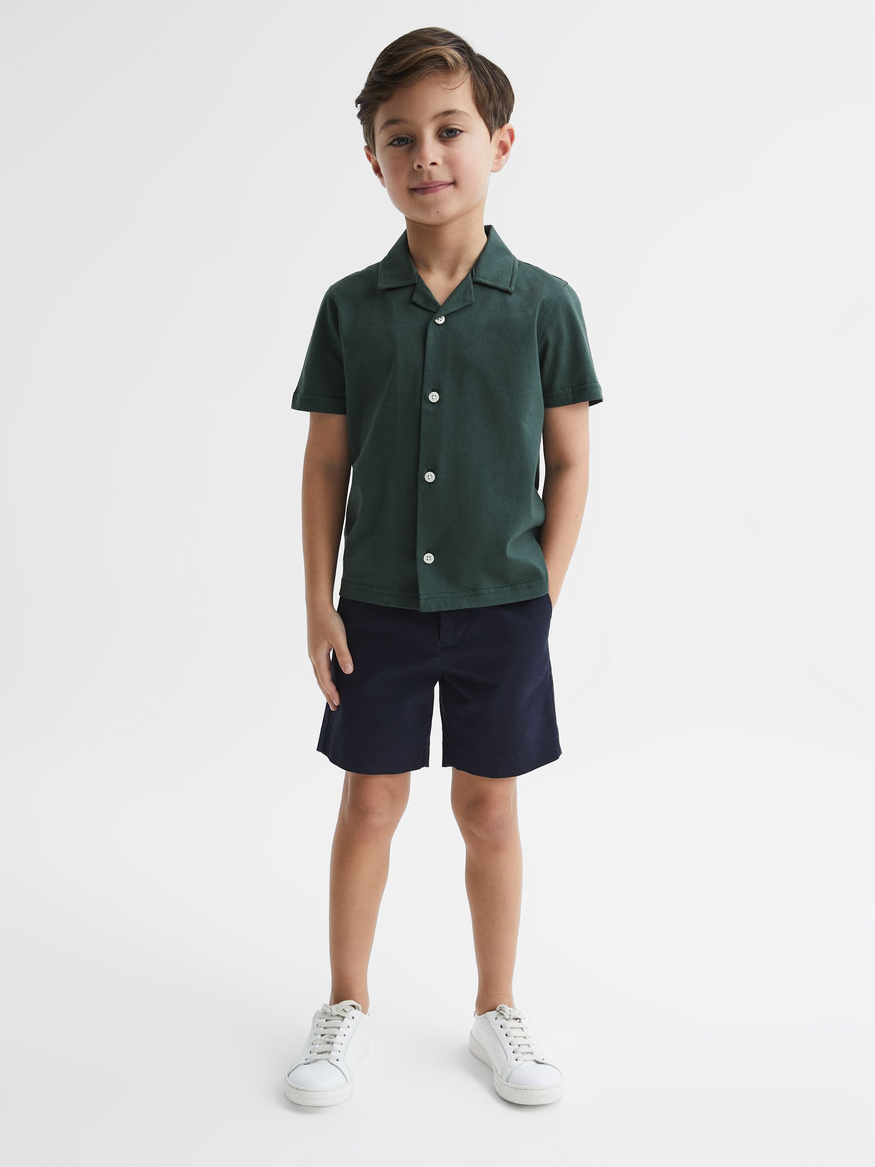 Cotton Jersey Buttoned Shirt in Pine Green - Image 1 of 7