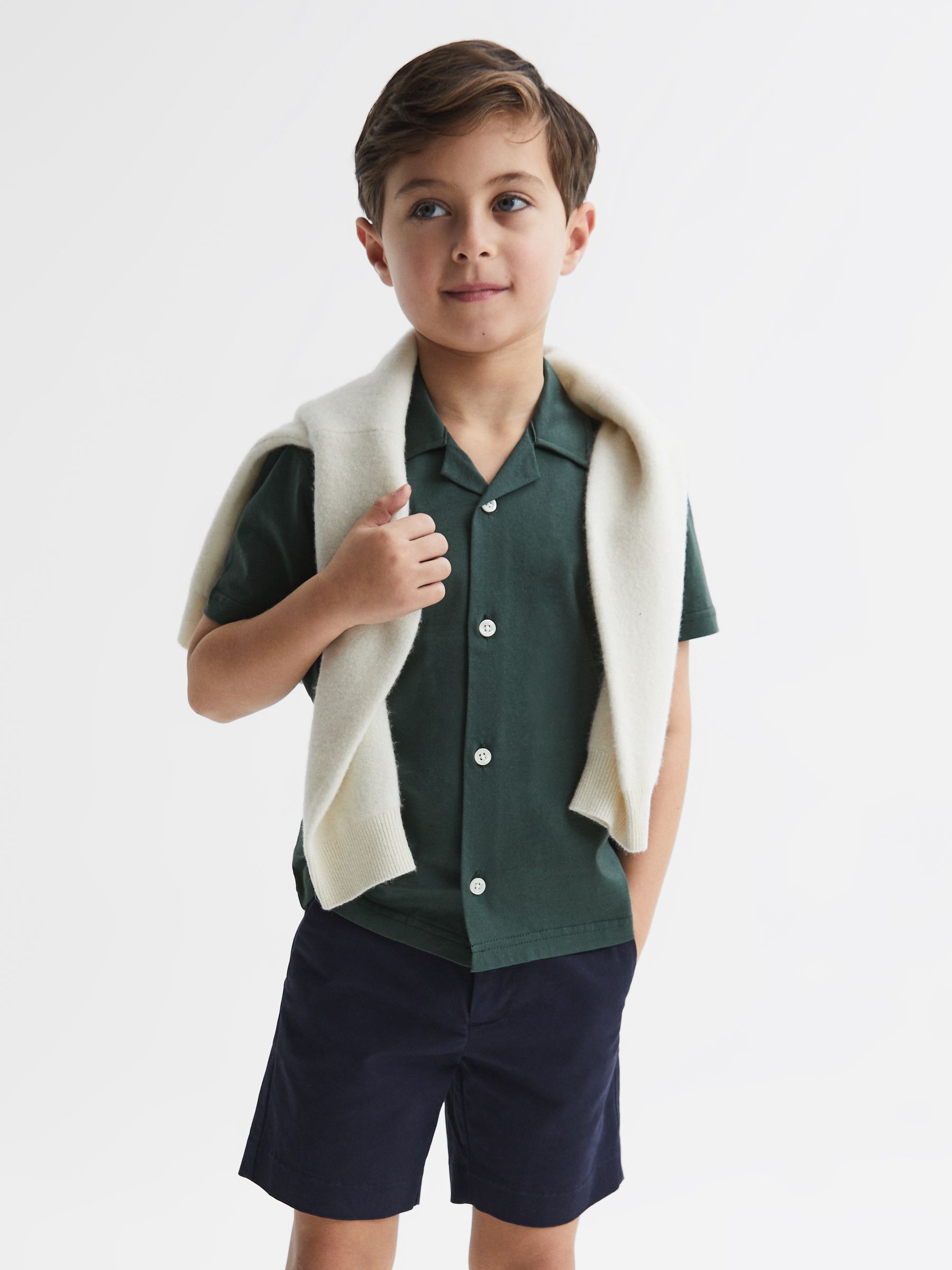 Cotton Jersey Buttoned Shirt in Pine Green - Image 6 of 7