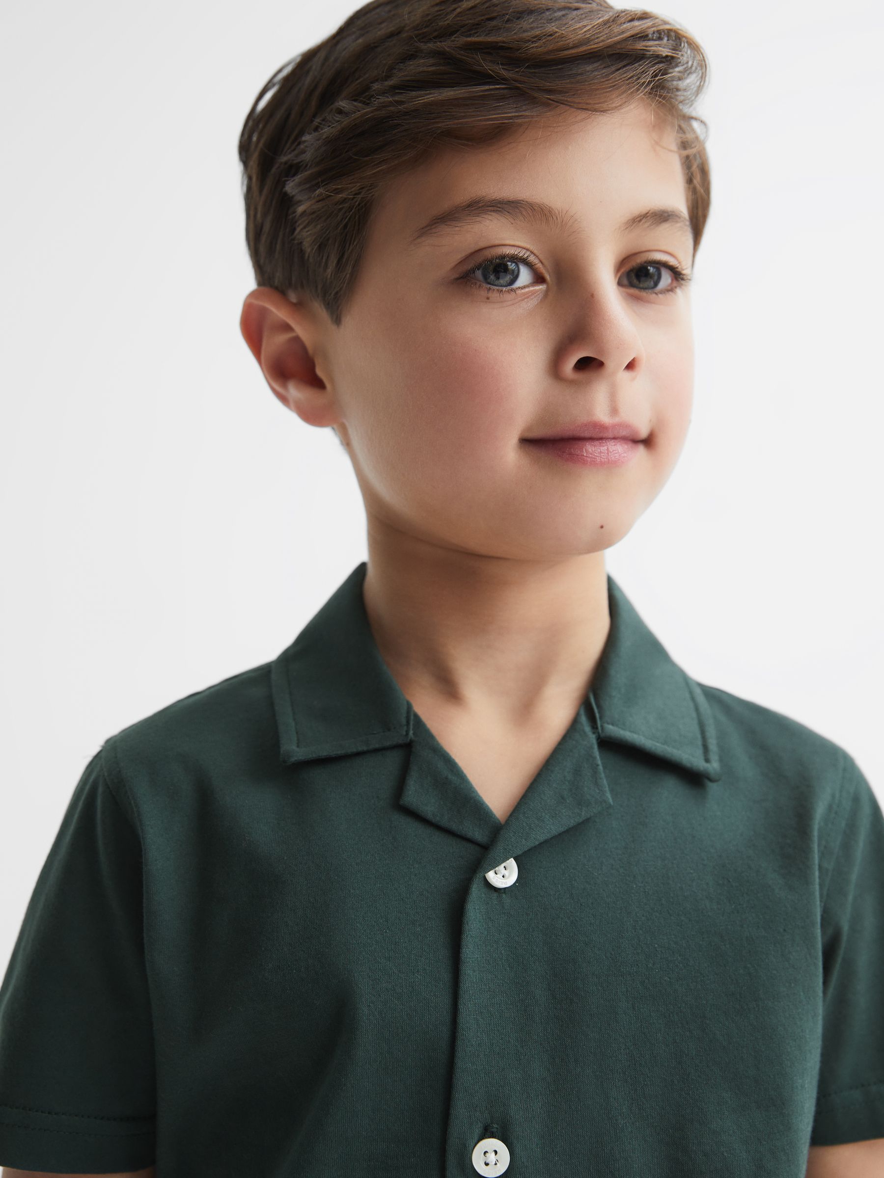 Cotton Jersey Buttoned Shirt in Pine Green - Image 4 of 7