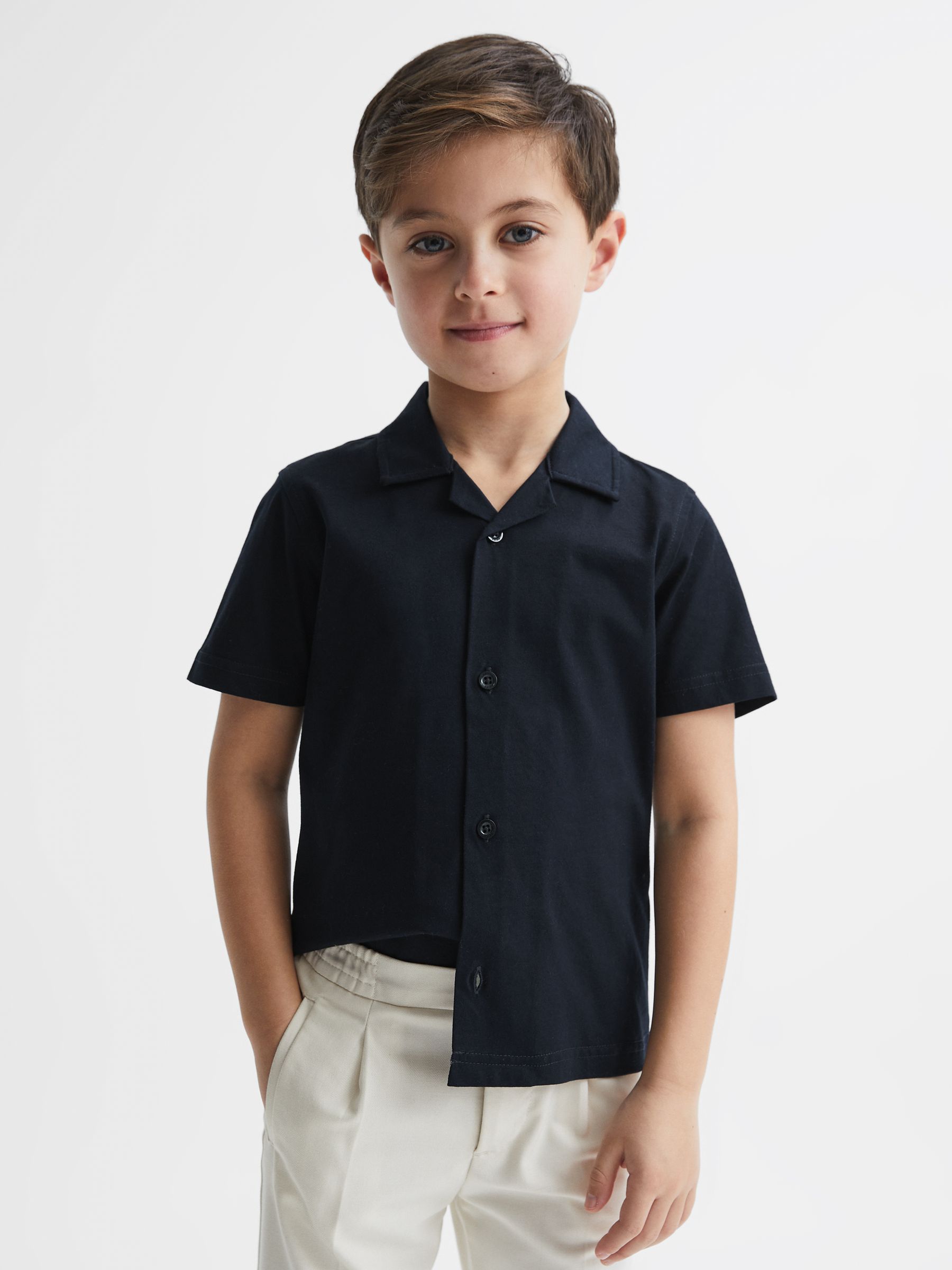 Cotton Jersey Buttoned Shirt in Navy - Image 1 of 6