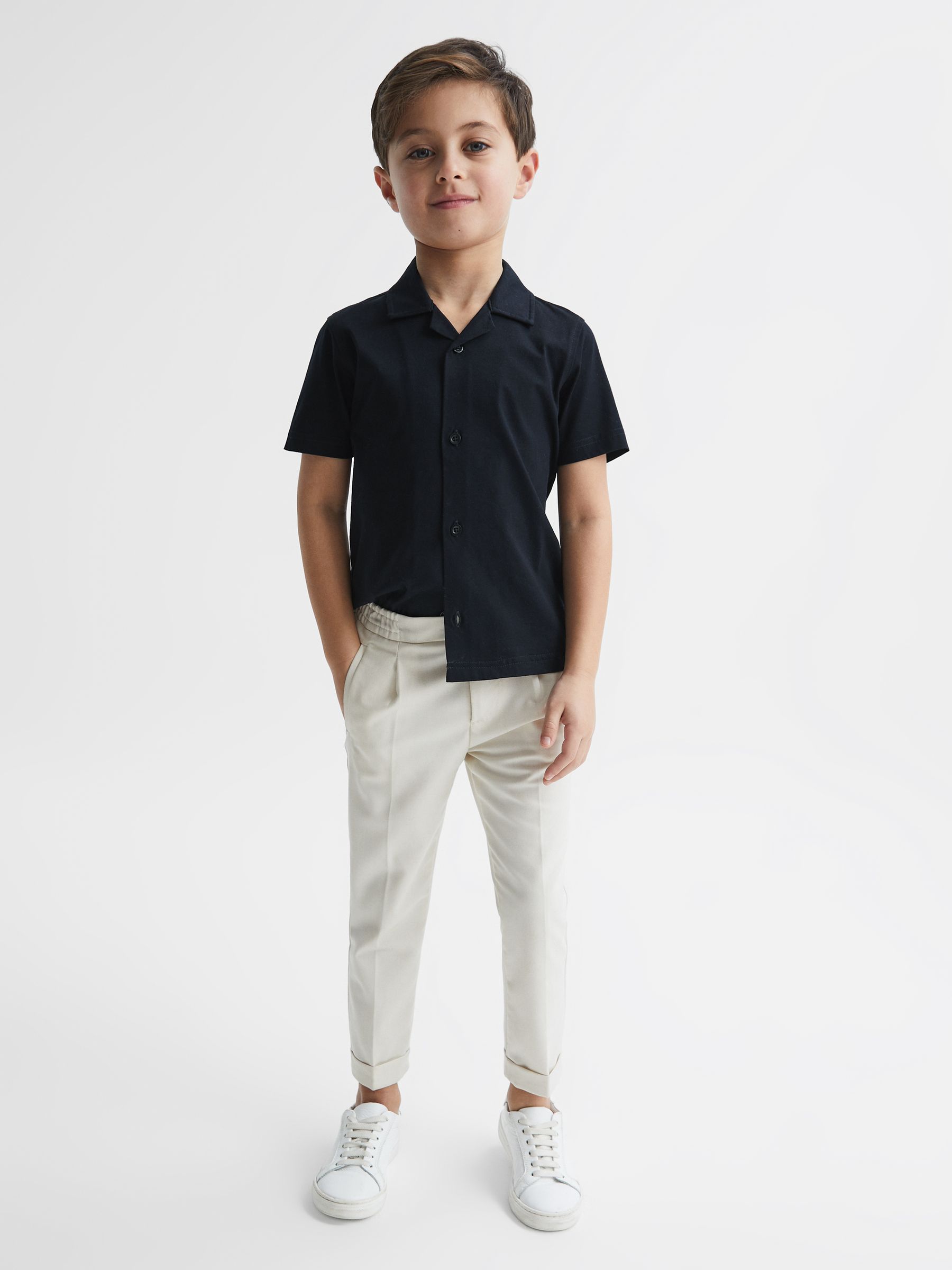 Cotton Jersey Buttoned Shirt in Navy - Image 3 of 6