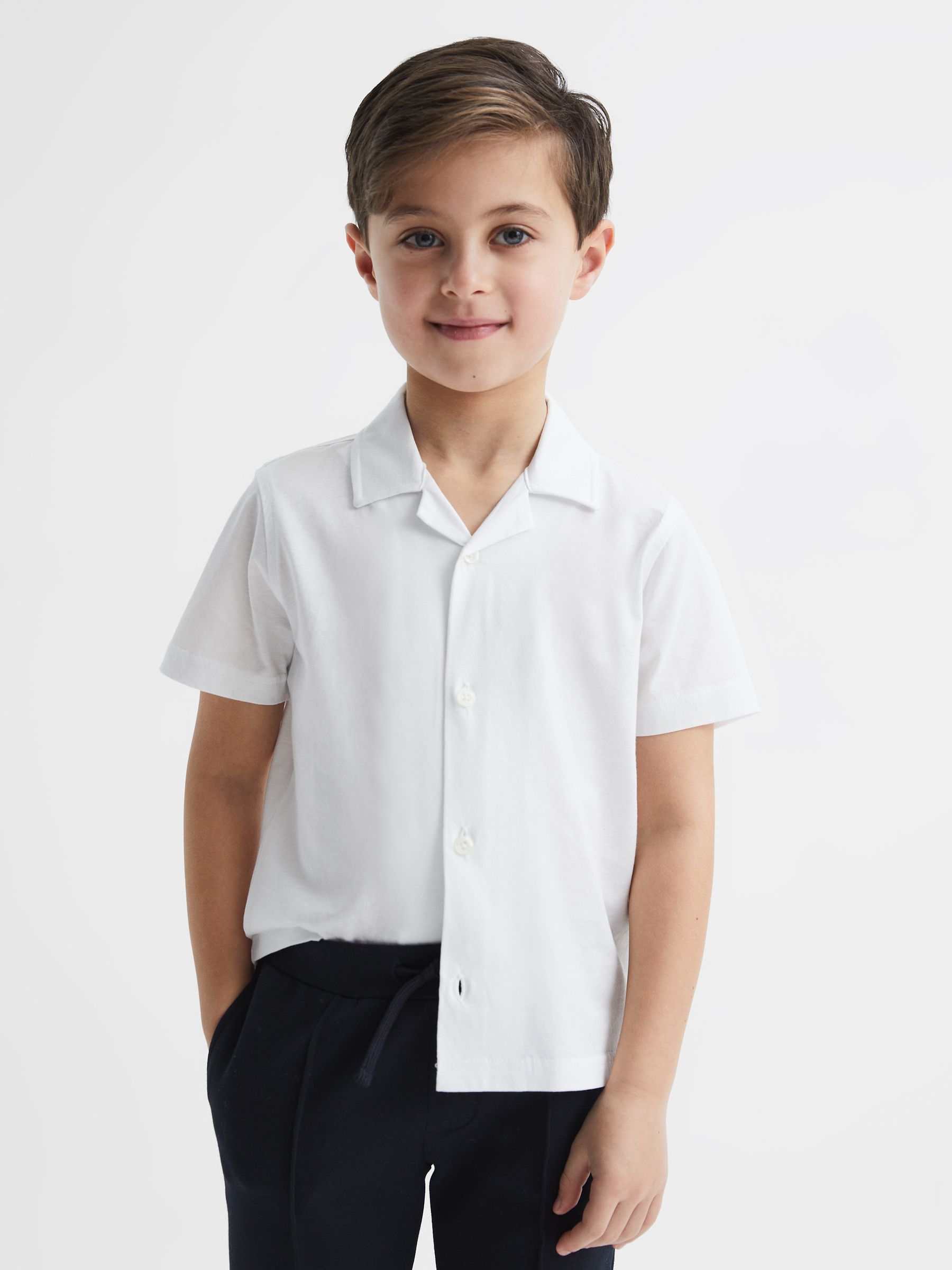Cotton Jersey Buttoned Shirt in White - Image 1 of 6