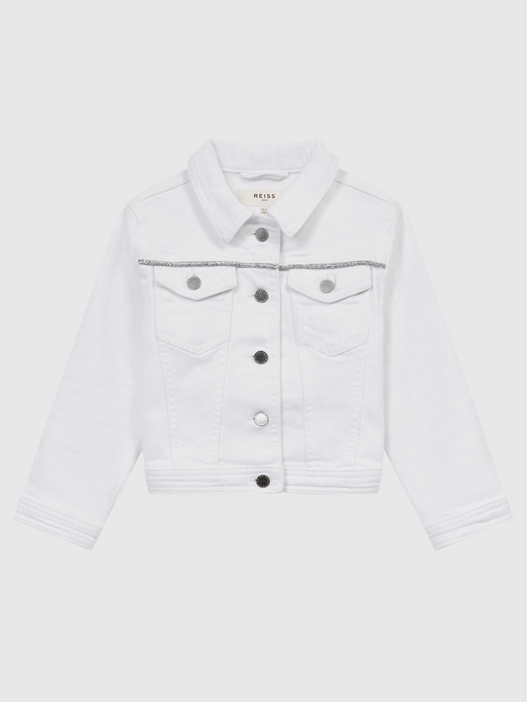 9-12 yrs Sparkle Stripe Denim Jacket in White - Image 2 of 7 9-12 yrs Sparkle Stripe Denim Jacket in White - Image 2 of 7