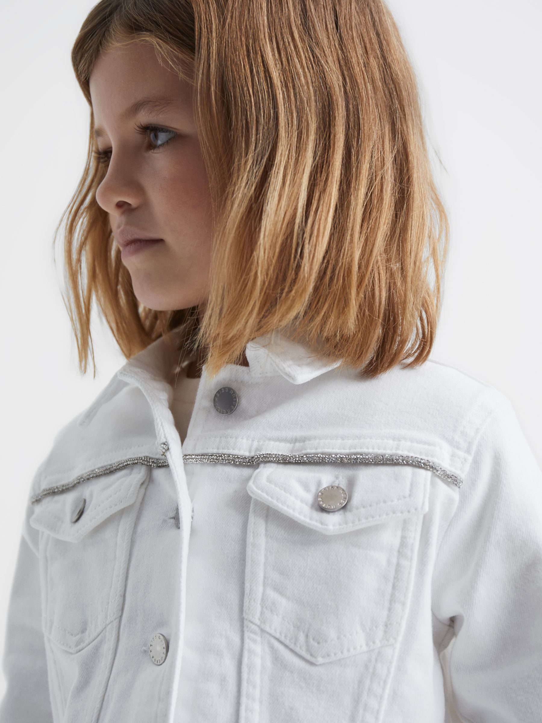 4-9 yrs Sparkle Stripe Denim Jacket in White - Image 4 of 7